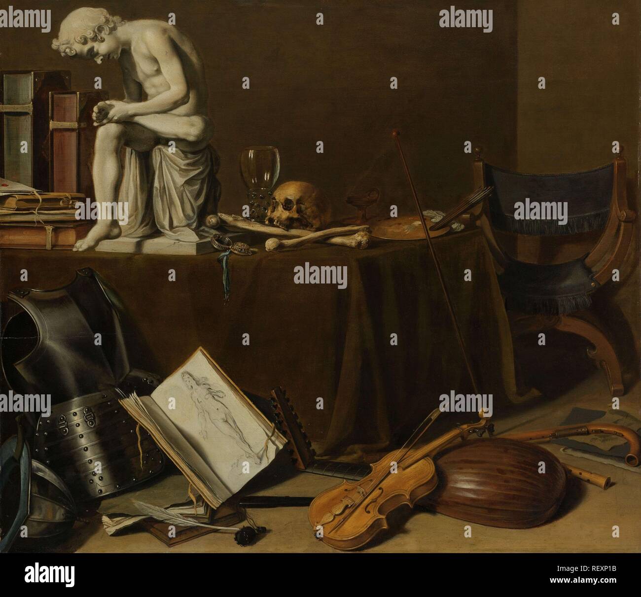 Vanitas Still Life with the Spinario. Dating: 1628. Measurements: support: h 71.5 cm × w 80.5 cm. Museum: Rijksmuseum, Amsterdam. Author: Pieter Claesz. Stock Photo