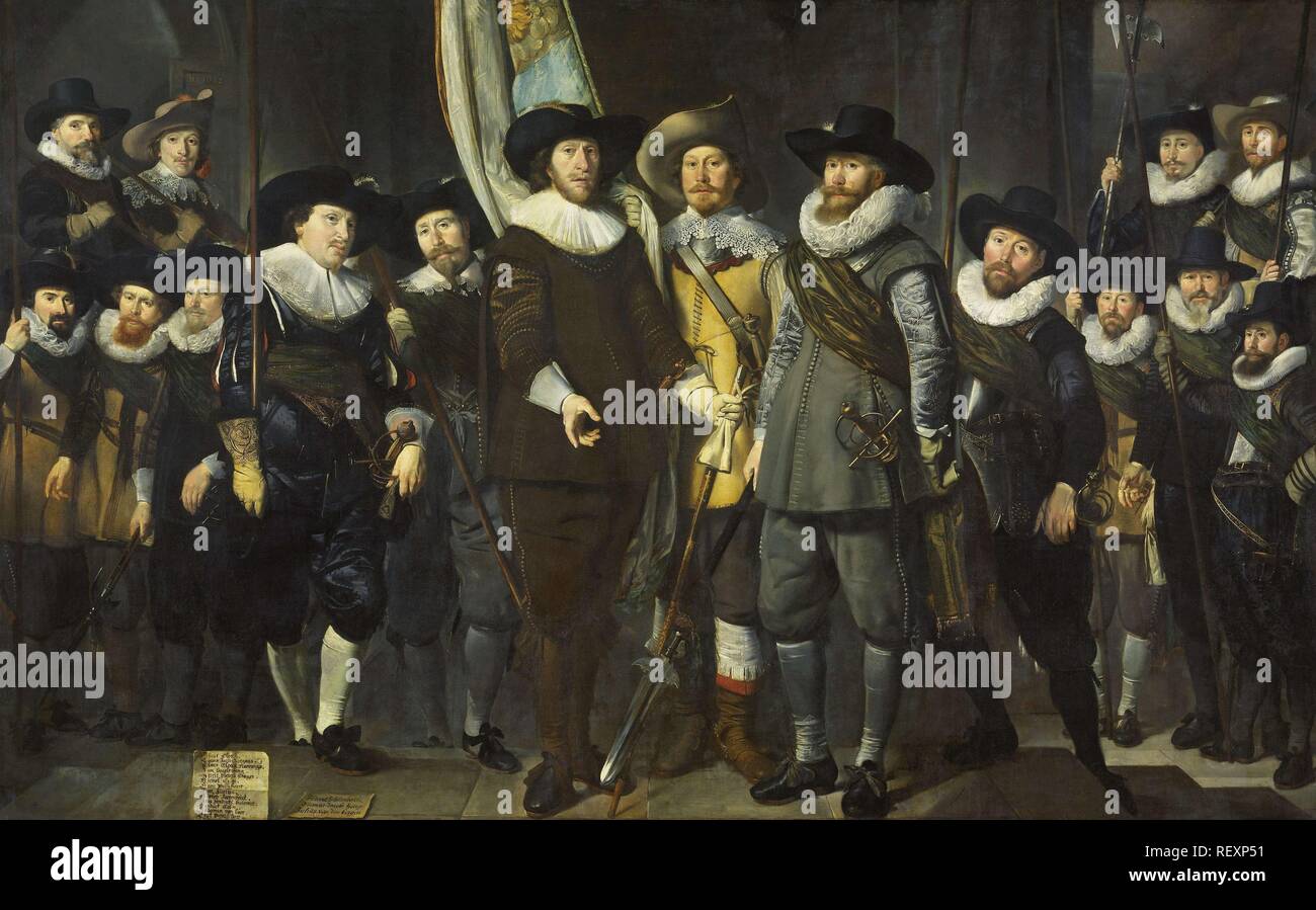 Officers and other Civic Guardsmen of the IIIrd District of Amsterdam, under the Command of Captain Allaert Cloeck and Lieutenant Lucas Jacobsz Rotgans, 1632. Dating: 1632. Measurements: support: h 220 cm × w 351 cm; w 100 kg. Museum: Rijksmuseum, Amsterdam. Author: THOMAS DE KEYSER. Stock Photo