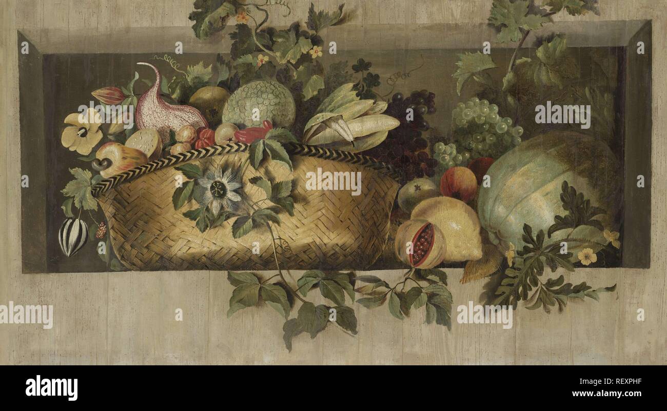 Still Life with Fruit and Flower Garlands. Dating: 1645 - 1650. Measurements: h 97 cm × w 158.7 cm; h 103.8 cm × w 166 cm. Museum: Rijksmuseum, Amsterdam. Author: Jacob van Campen. Stock Photo