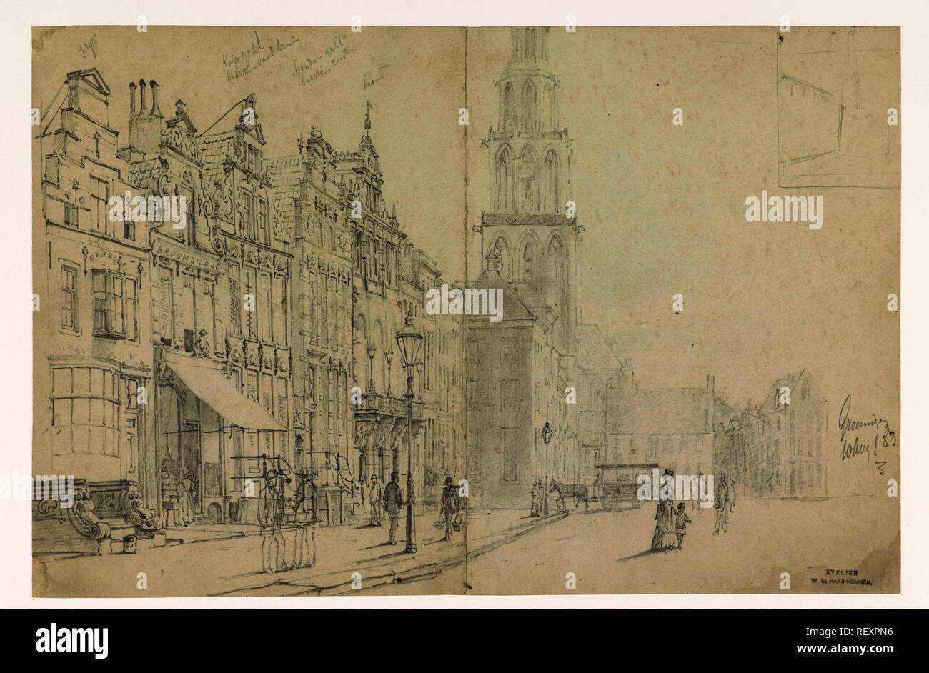 View of the Grote Markt in Groningen. Draughtsman: Willem de Haas Hemken. Dating: 10-Aug-1883. Place: Groningen. Measurements: h 337 mm × w 511 mm. Museum: Rijksmuseum, Amsterdam. Stock Photo