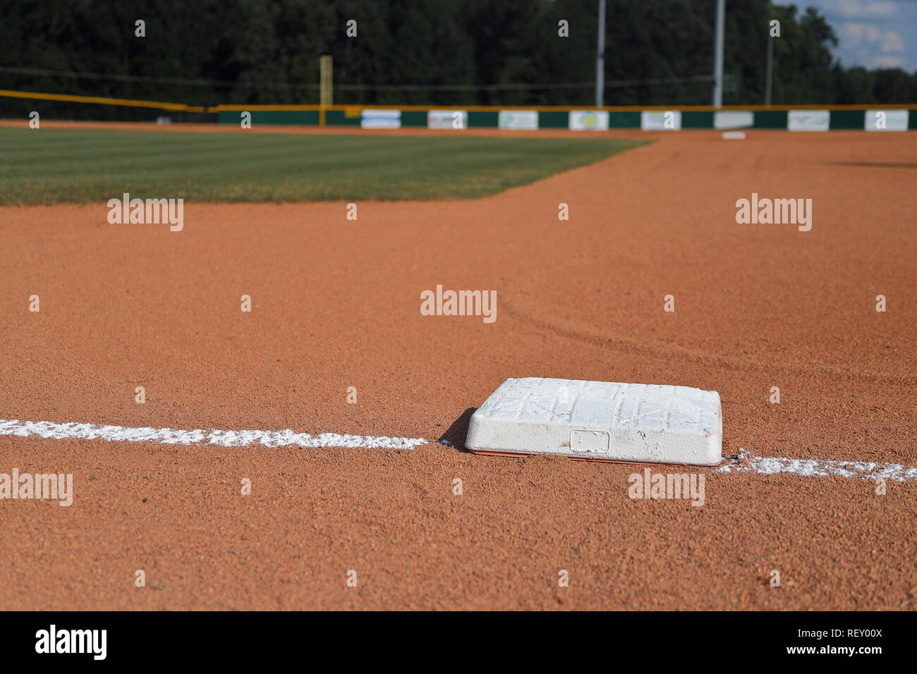 Baseball Field 1st Base with fresh grass and chalk lines Stock Photo - Alamy