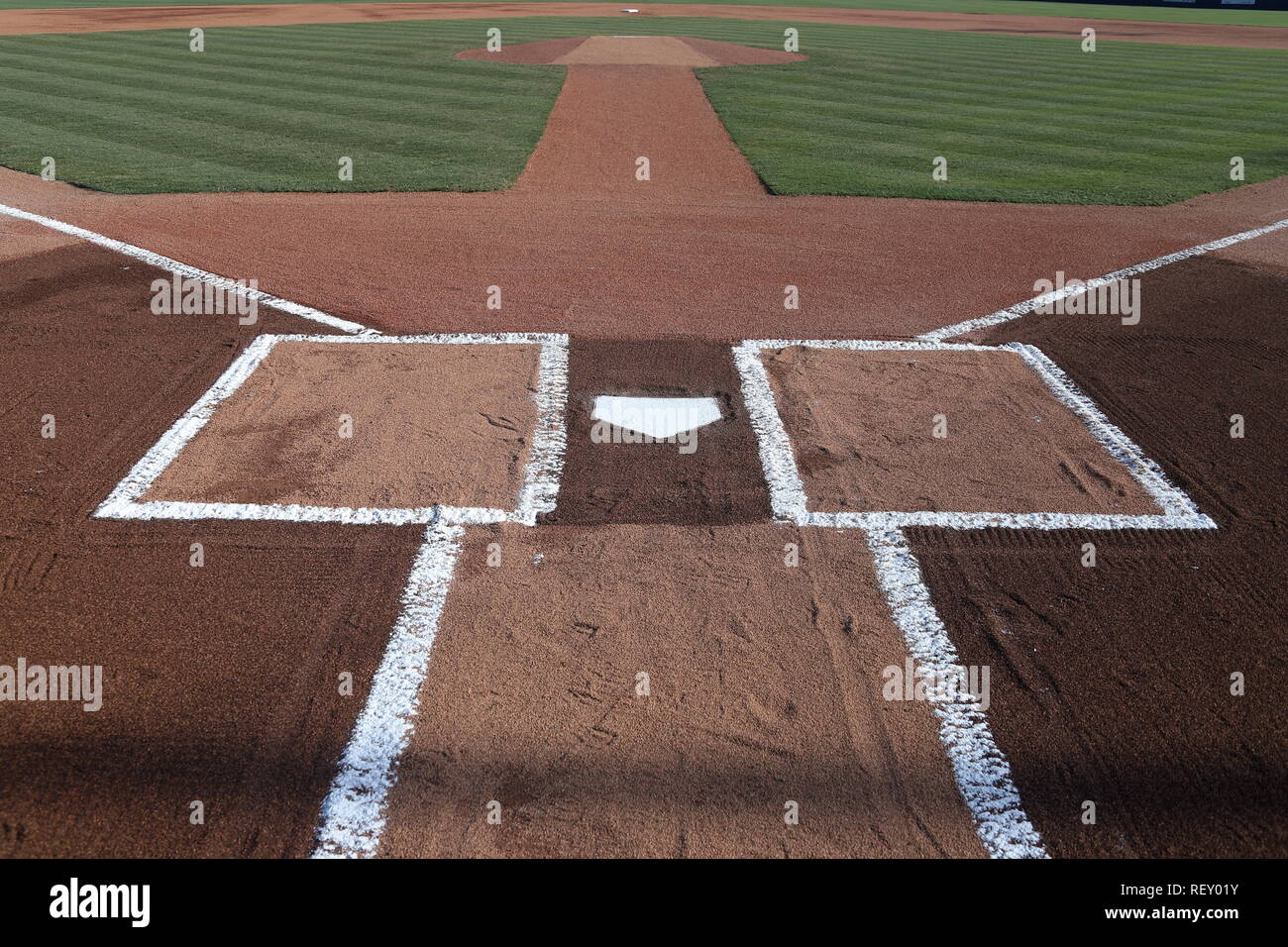 Baseball Home Plate batters box with fresh chalk lines Stock Photo - Alamy