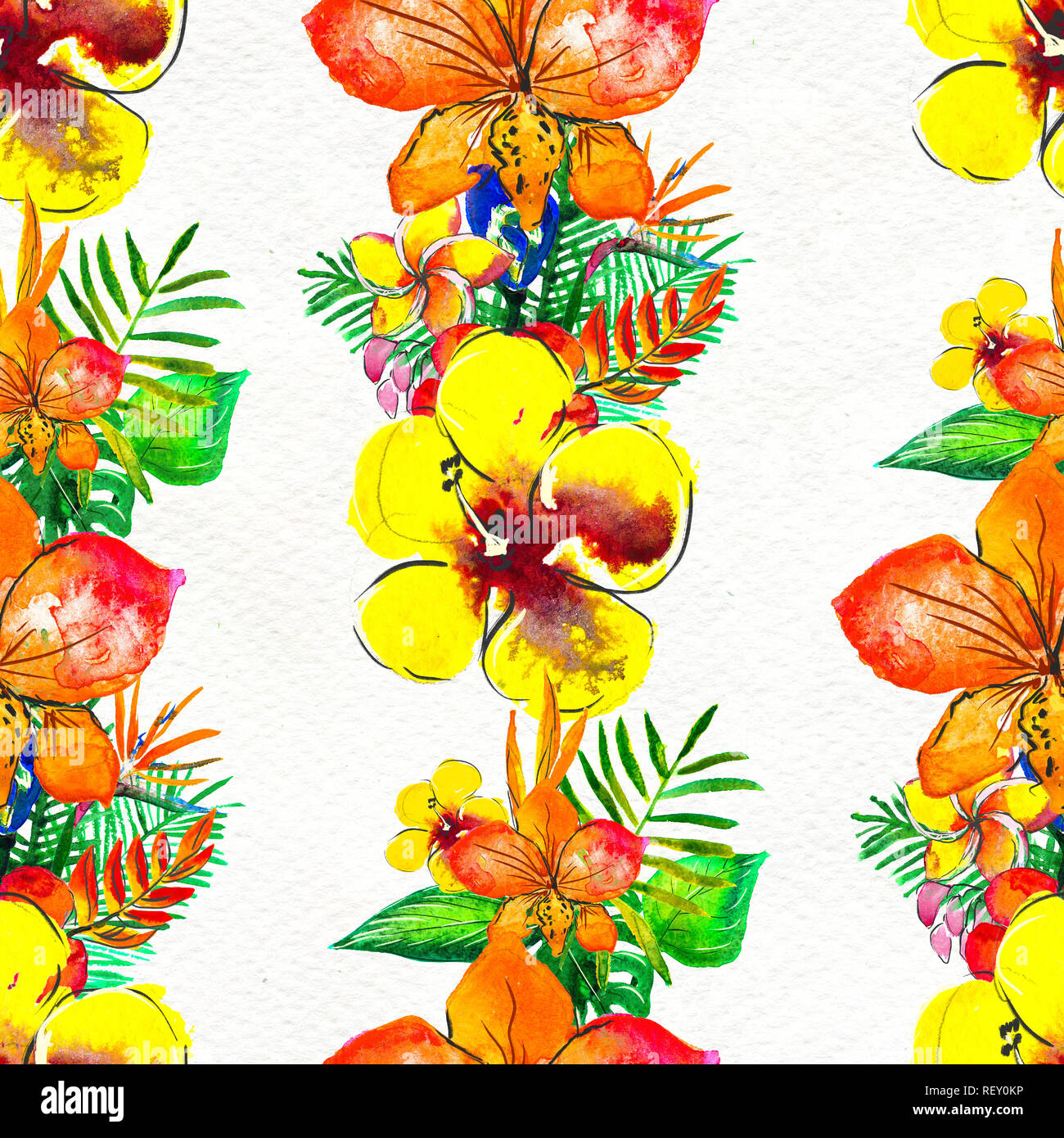 Seamless pattern With Tropical Flowers. Watercolor Background Stock ...