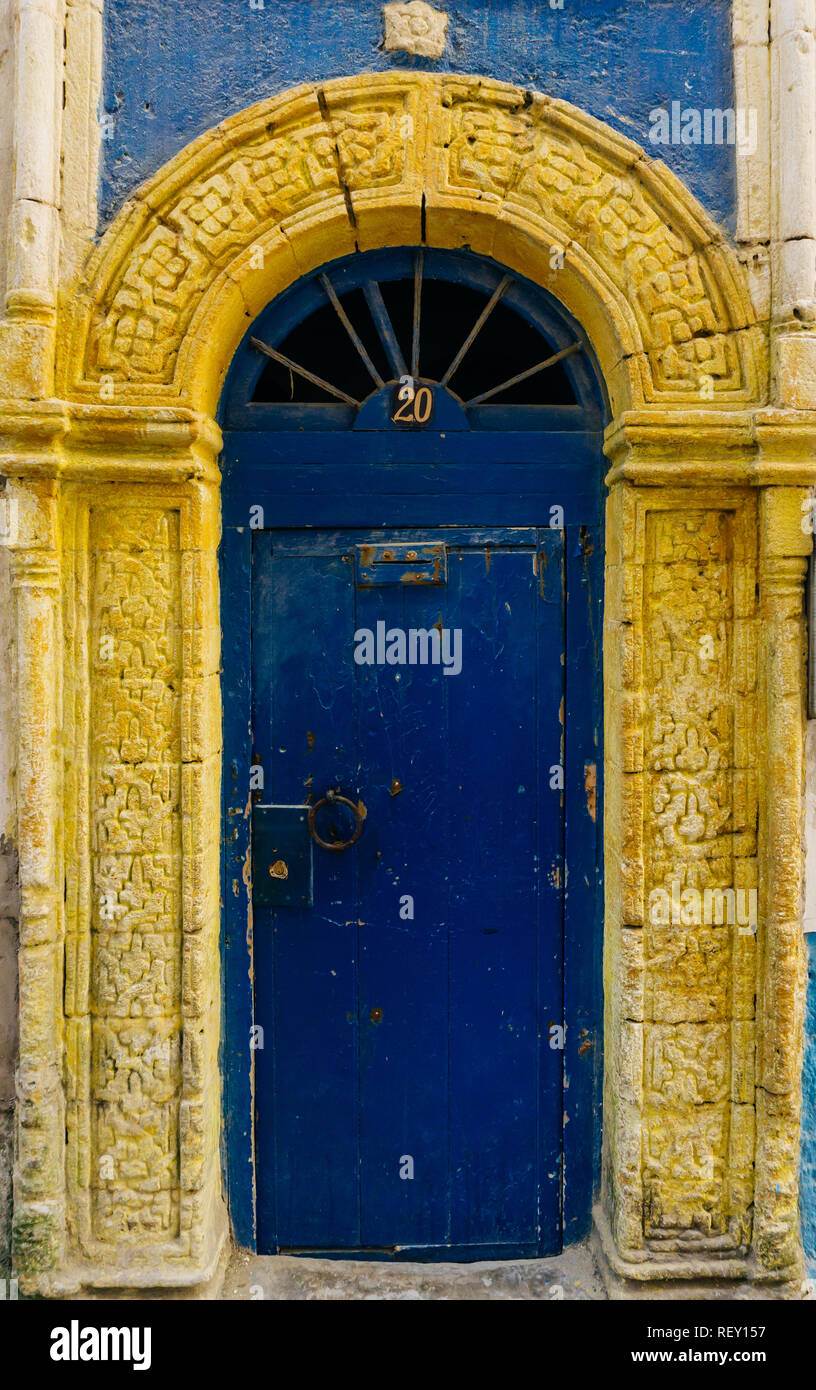 Blue arabic door in Morocco (Marrakesh). Traditional oriental style and design in Muslim countries Stock Photo