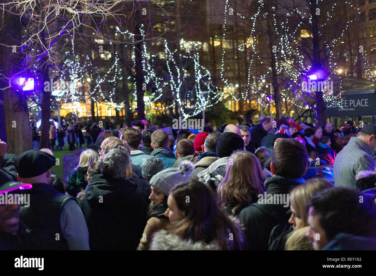 Winter Lights at Canary Wharf, London Stock Photo Alamy