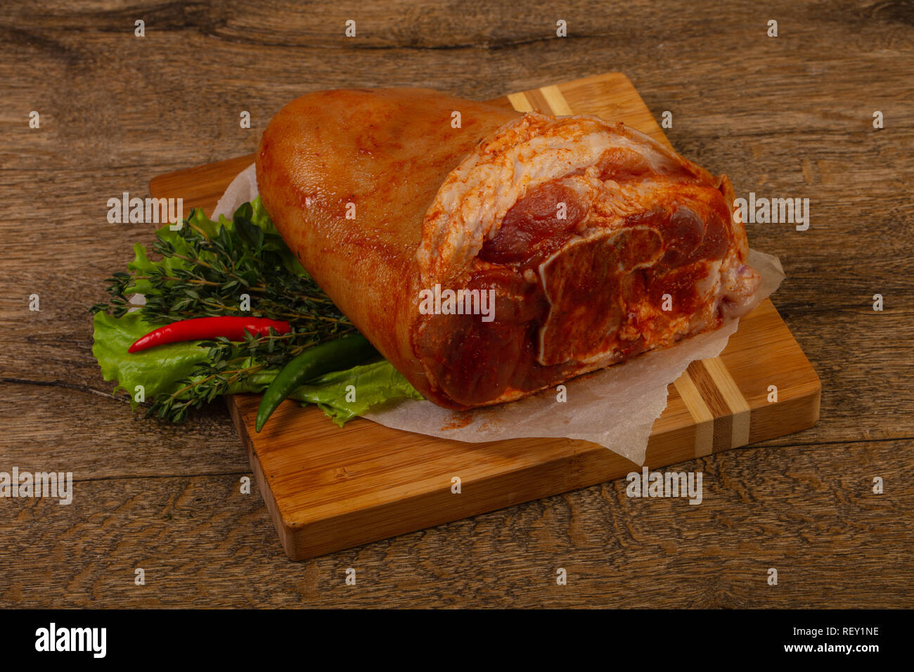 Raw pork knuckle marinated for cooking Stock Photo Alamy