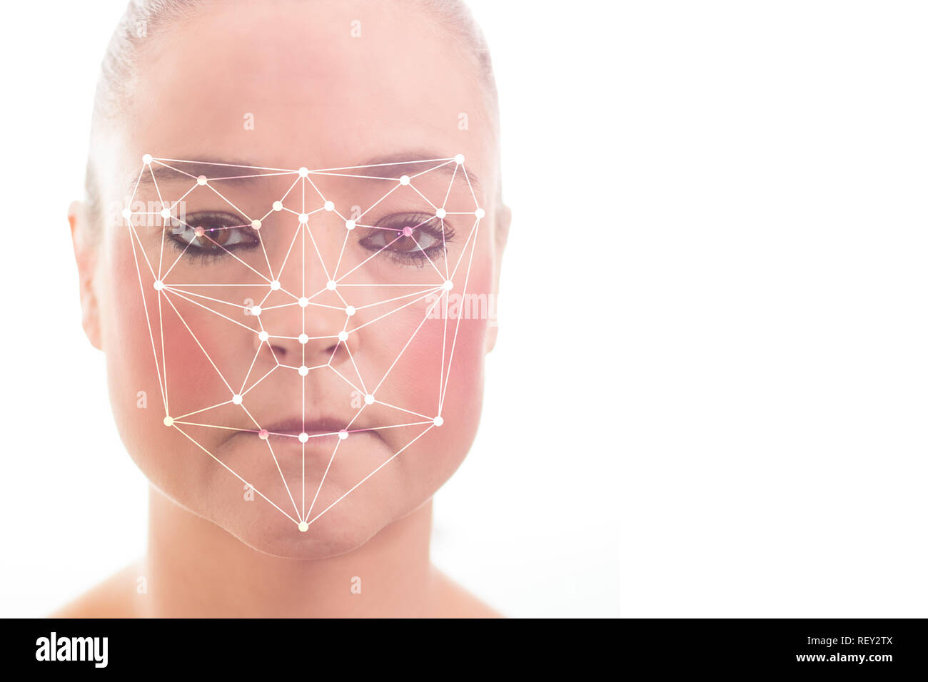 Recognition of a female face by layering a mesh and reading by scanner