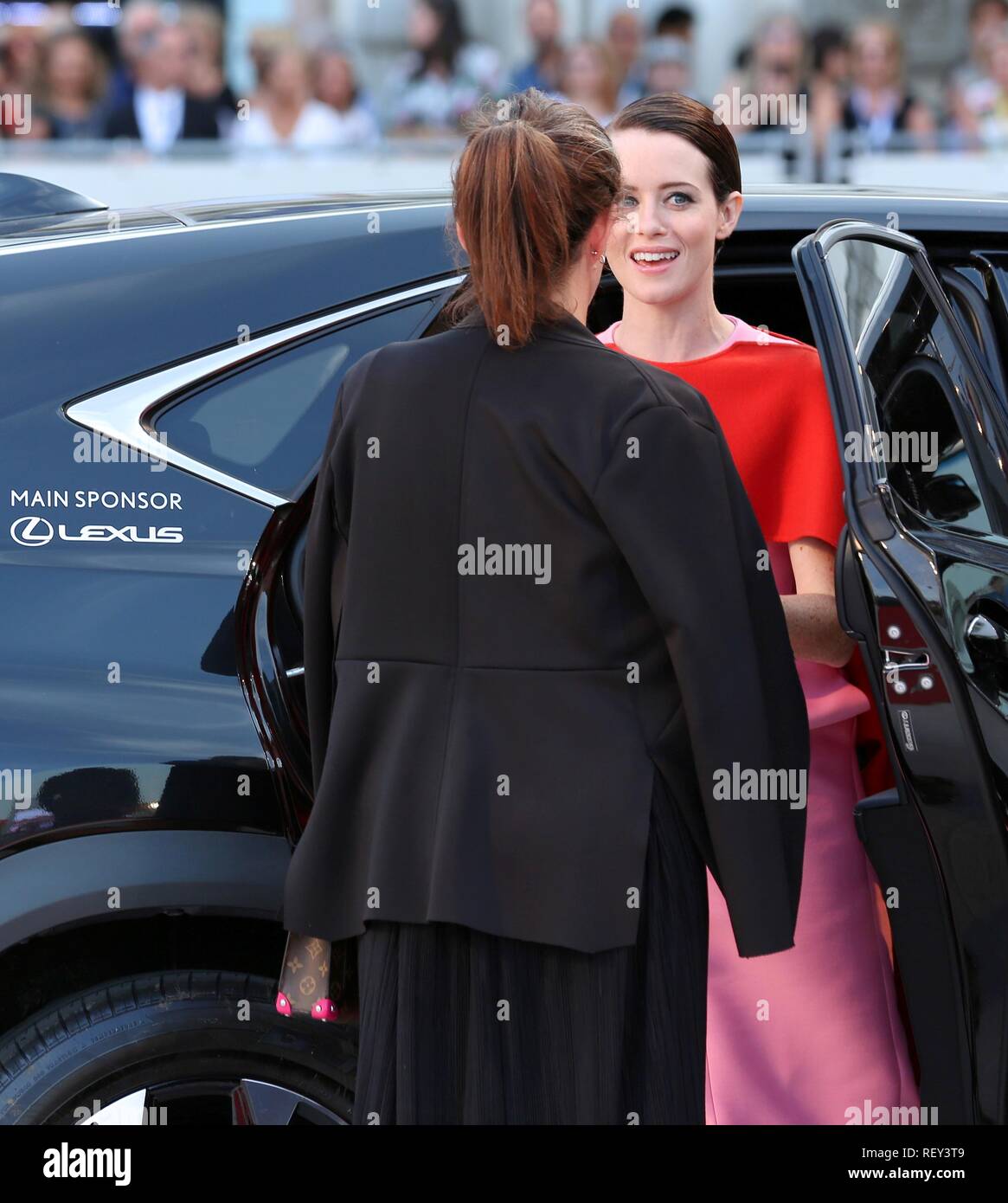 VENICE, ITALY – AUG 29, 2018: Claire Foy walks the red carpet ahead of the 'First Man' screening at the Venice Film Festival (Ph: Mickael Chavet) Stock Photo
