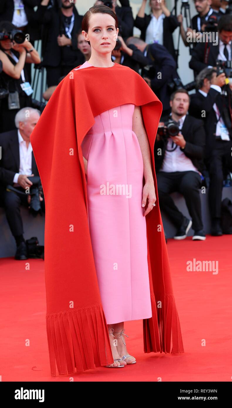 VENICE, ITALY – AUG 29, 2018: Claire Foy walks the red carpet ahead of the 'First Man' screening at the Venice Film Festival (Ph: Mickael Chavet) Stock Photo