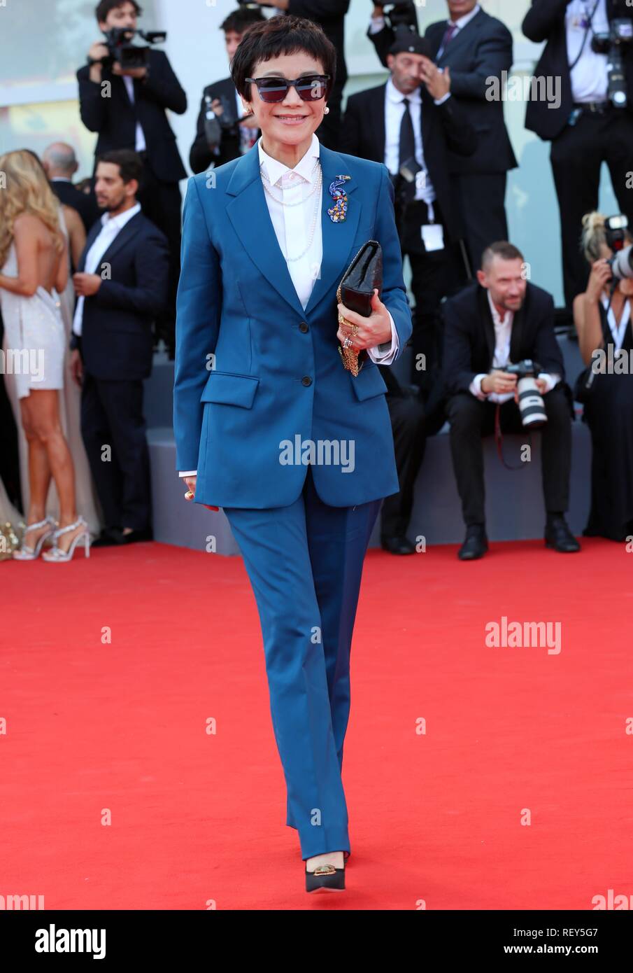 VENICE,ITALY – AUG 29, 2018: Sylvia Chang Ai Jia on the red carpet ahead of the 'First Man' screening at the Venice Film Festival (Ph: Mickael Chavet) Stock Photo