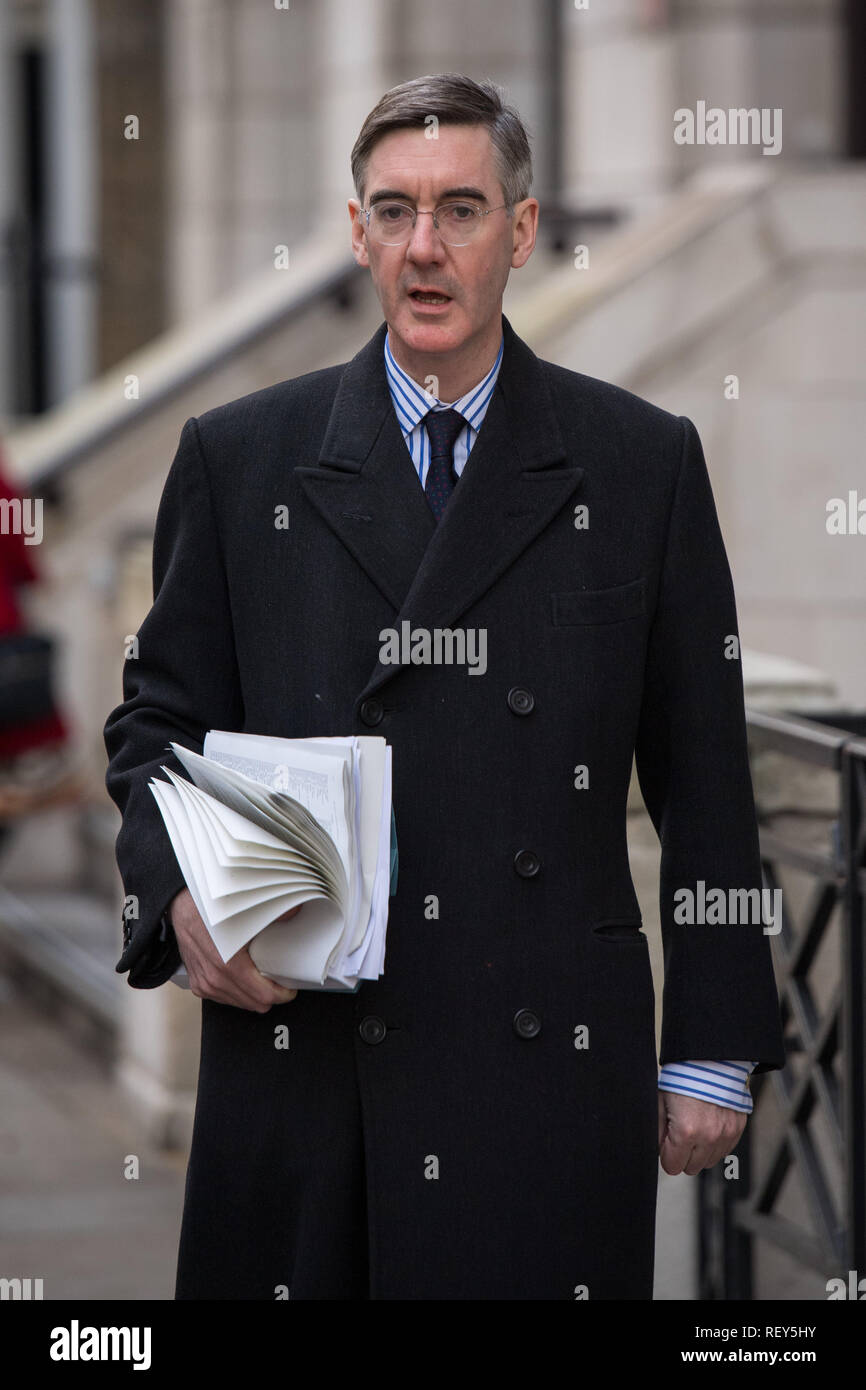 Jacob Rees-Mogg arrives to make a speech at a meeting of the Bruges Group, at One Great George Street, Westminster, London. Stock Photo