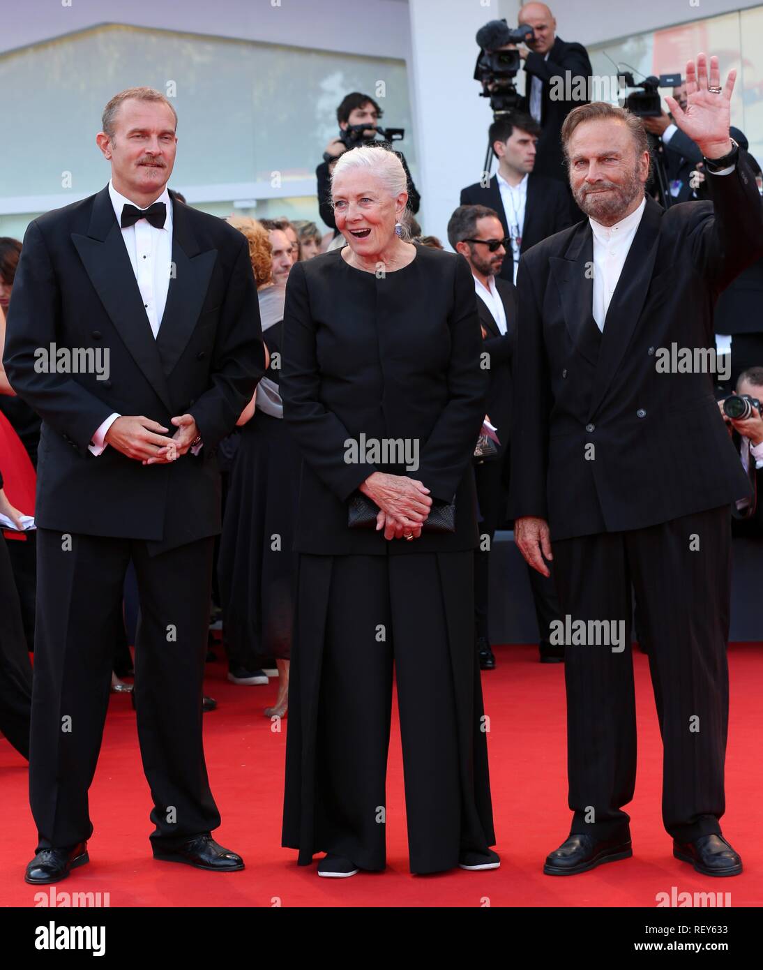 VENICE, ITALY – AUG 29, 2018: Vanessa Redgrave and Franco Nero ahead of the 'First Man' screening at the Venice Film Festival (Ph: Mickael Chavet) Stock Photo