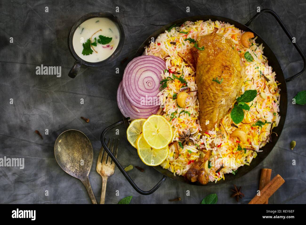 Turkey Biryani / Thanksgiving dinner overhead view Stock Photo Alamy