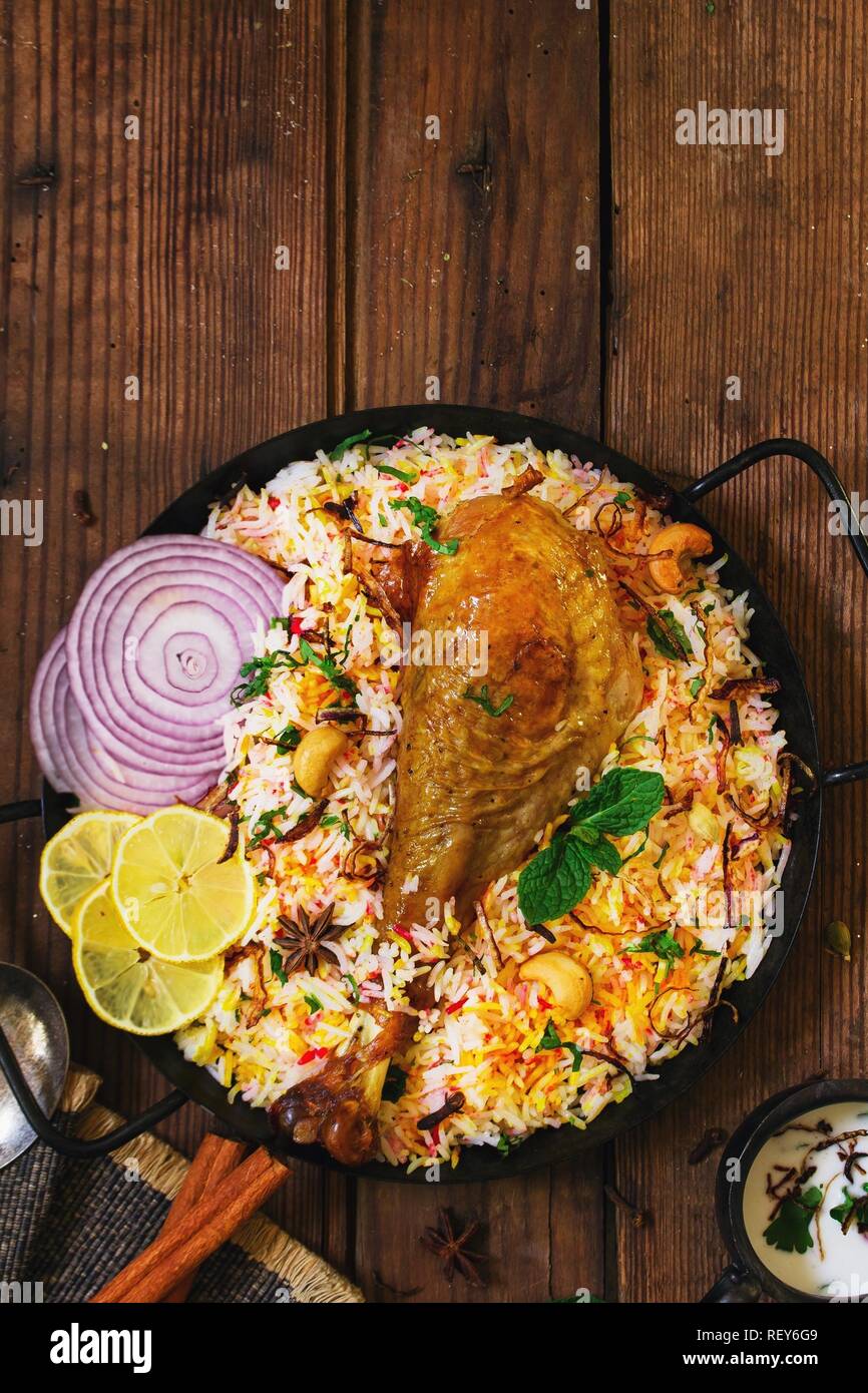 Turkey Biryani / Thanksgiving dinner overhead view Stock Photo Alamy