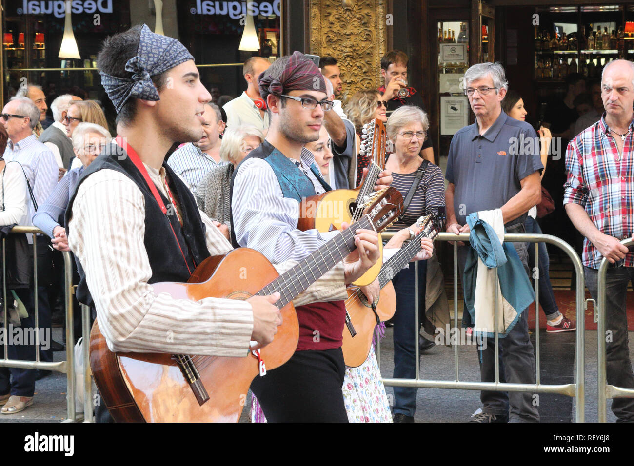 Marching band with classical guitars in typical Spanish folkloristic