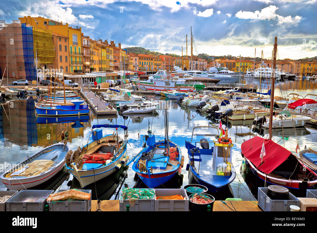 Colorful harbor of Saint Tropez at Cote d Azur view, Alpes-Maritimes department in southern France Stock Photo