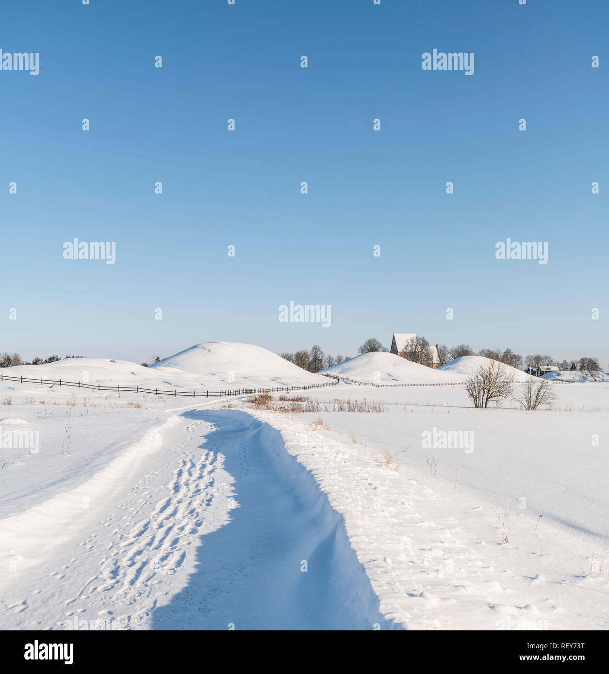 Old Uppsala (Gamla Uppsala) Royal burial mounds in the winter. Uppsala, Sweden. Scandinavia. Stock Photo