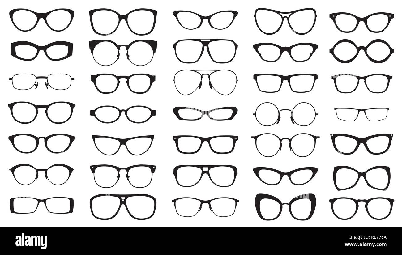 set of black vector glasses on white background Stock Vector