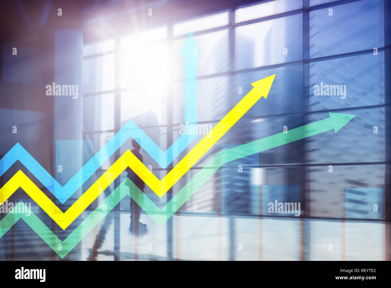 Financial growth arrows graph. Investment and trading concept Stock Photo