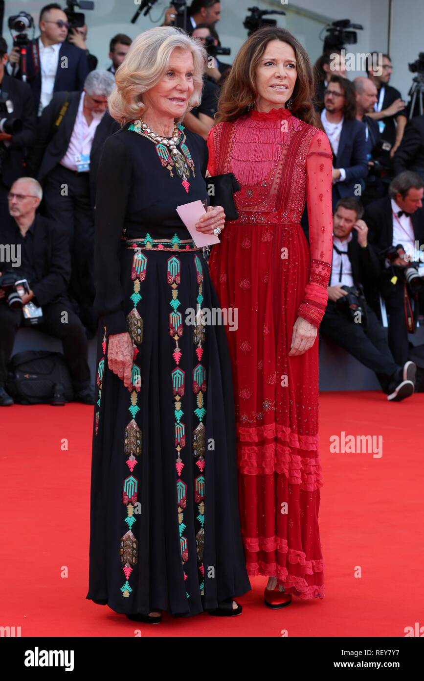 VENICE, ITALY – AUG 29, 2018: Marina and Benedetta Cicogna ahead of the 'First Man' screening at the 75th Venice Film Festival (Ph: Mickael Chavet) Stock Photo