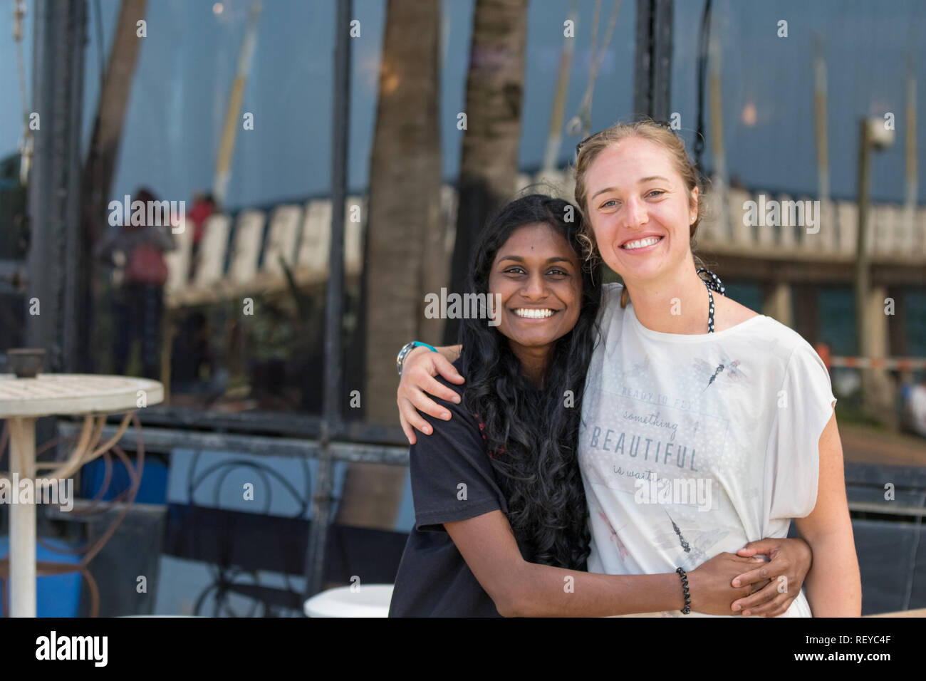 Durban, South Africa January 07th, 2019 An Indian and a caucasian
