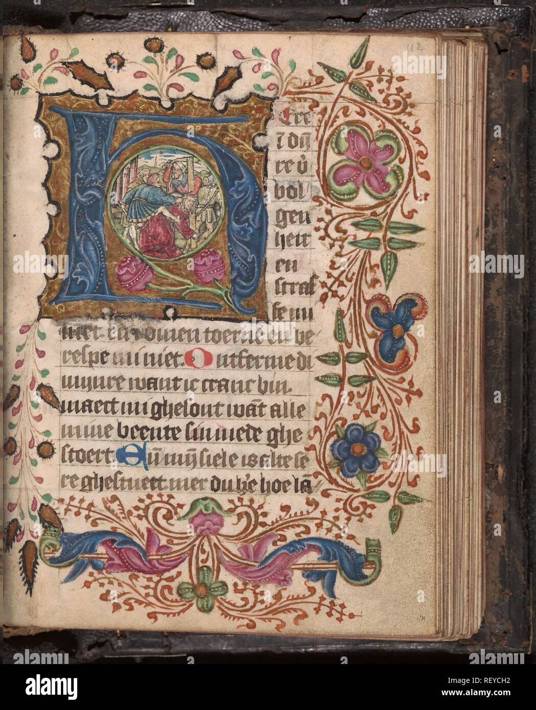 Book of hours with seven historiated initials with engravings in the eye of the initials, with decorated initials and penwork. Draughtsman: anonymous. Print maker: Monogrammist S. Dating: 1475 - 1500. Place: Netherlands. Measurements: h 148 mm × w 110 mm × t 50 mm. Museum: Rijksmuseum, Amsterdam. Stock Photo