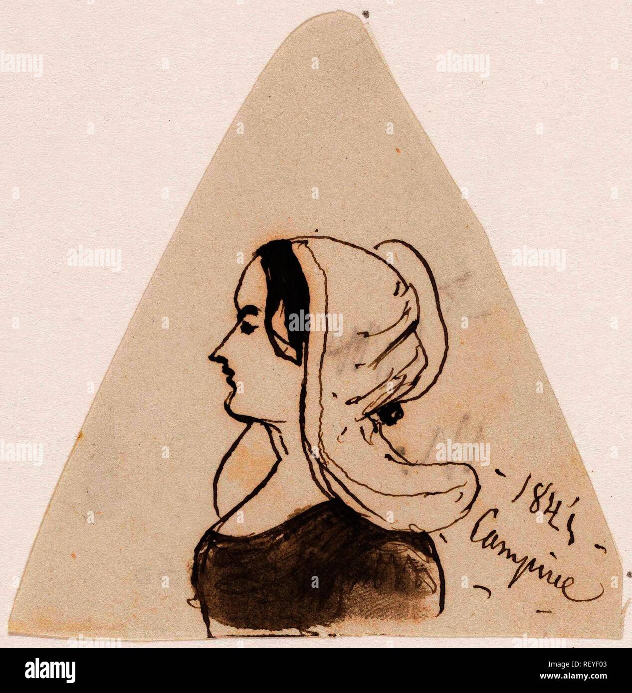 Girl's head in profile to the left. Draughtsman: Johannes Tavenraat. Dating: 1845. Measurements: h 72 mm × w 71 mm. Museum: Rijksmuseum, Amsterdam. Stock Photo