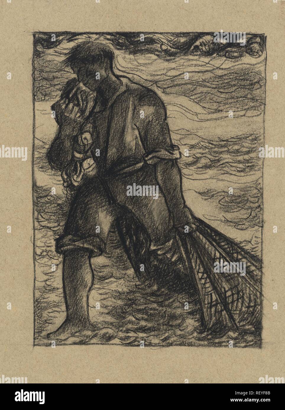 Fisherman with net. Draughtsman: Richard Roland Holst. Dating: 1878 - 1938. Measurements: h 259 mm × w 191 mm. Museum: Rijksmuseum, Amsterdam. Stock Photo