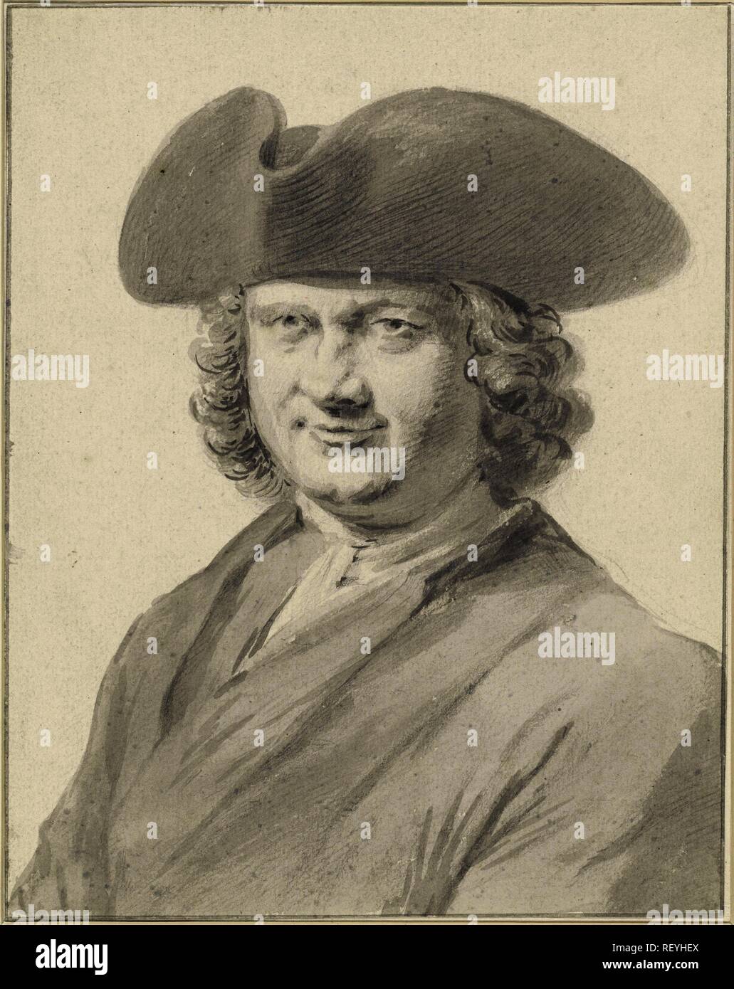 Self-portrait. Draughtsman: Cornelis Pronk. Dating: 1735. Measurements: h 226 mm × w 178 mm. Museum: Rijksmuseum, Amsterdam. Stock Photo