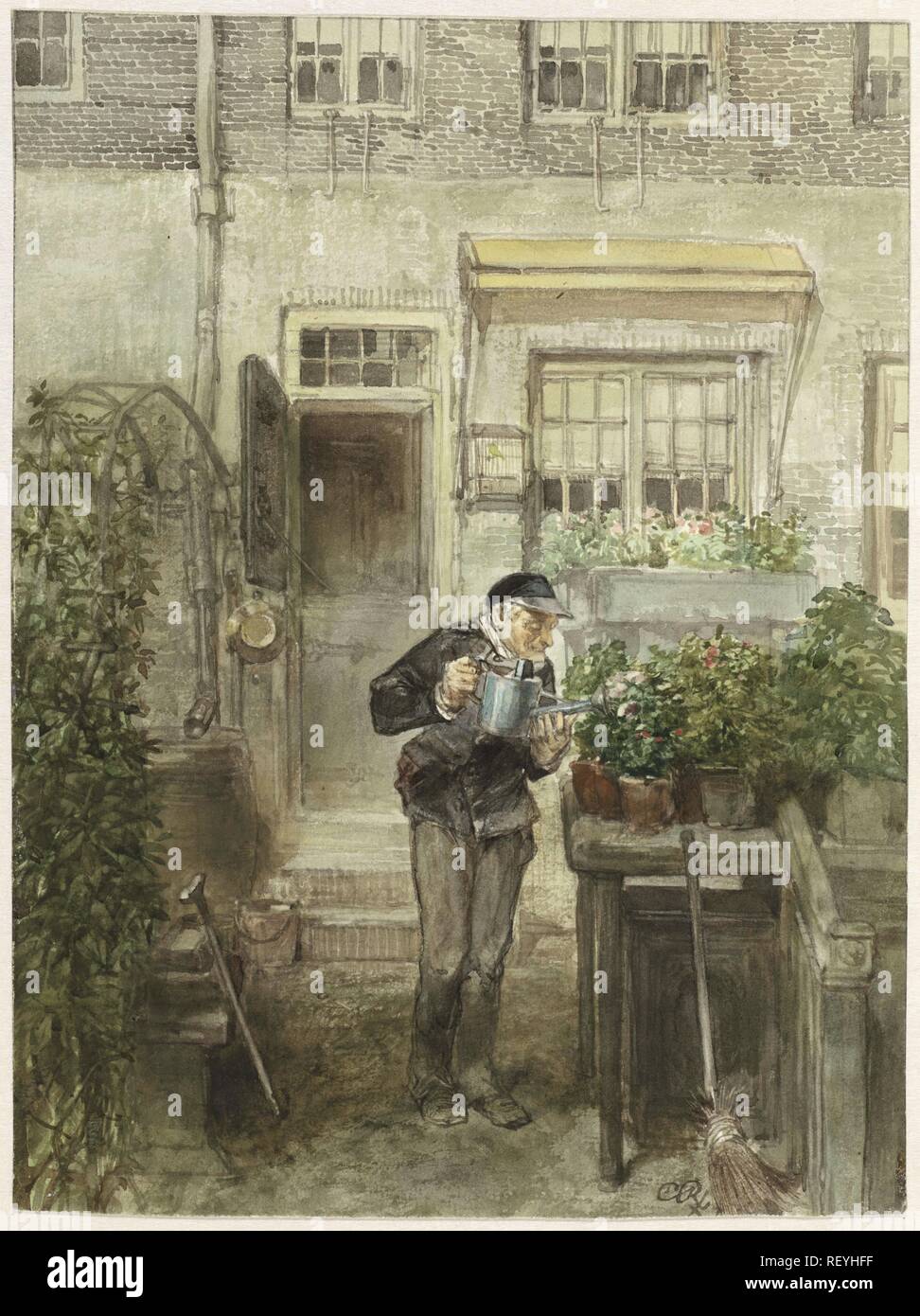 The flower lover. Draughtsman: Charles Rochussen. Dating: 1880. Measurements: h 290 mm × w 218 mm. Museum: Rijksmuseum, Amsterdam. Stock Photo