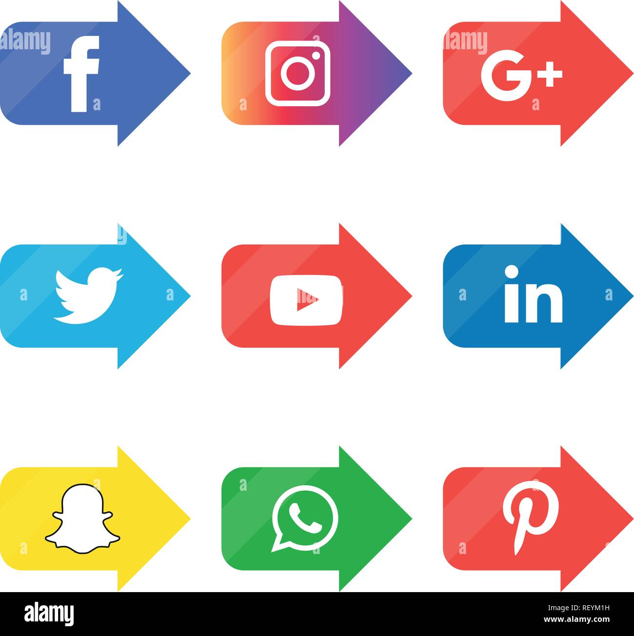 Social media icons set Logo Vector Illustrator facebook, instagram, twitter, whatsapp, google plus, google+, pinterest, linkedin, vector, black, white Stock Vector