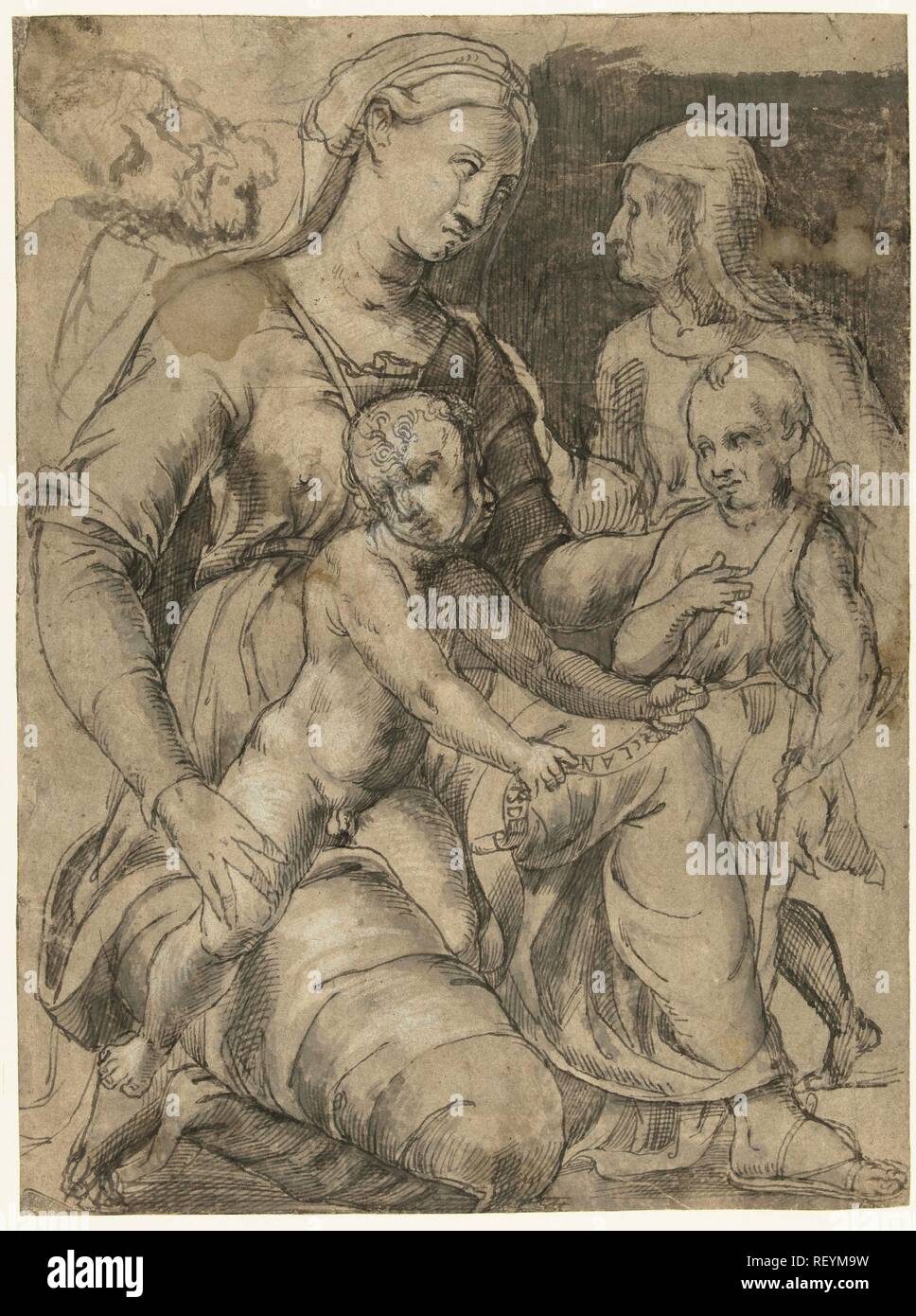 Holy family with John the Baptist and Elizabeth. Artist: Lambert Lombard (possibly). Draughtsman: anonymous. Dating: 1540 - 1560. Measurements: h 280 mm × w 208 mm. Museum: Rijksmuseum, Amsterdam. Stock Photo