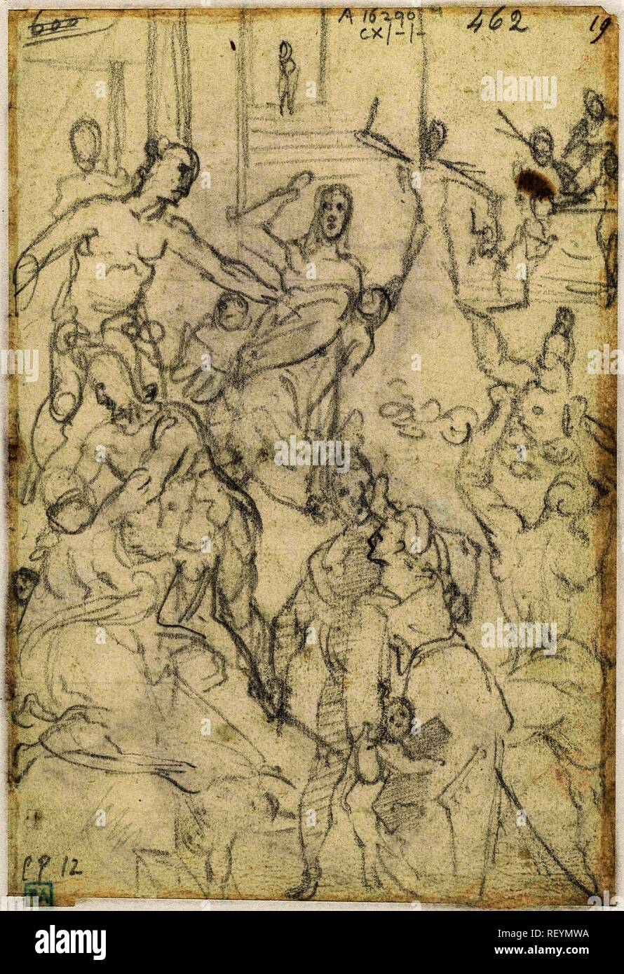 Sketch of a child murder in Bethlehem. Draughtsman: Federico Zuccaro. Dating: 1550 - 1609. Measurements: h 196 mm × w 135 mm. Museum: Rijksmuseum, Amsterdam. Stock Photo