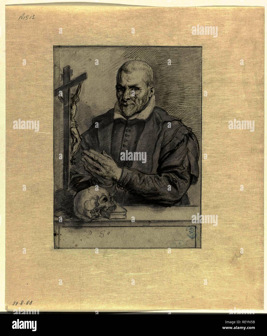 Portrait of Nicolaas Wigger, priest in Haarlem. Draughtsman: Pieter Claesz. Soutman. Dating: 1628 - 1633. Measurements: h 208 mm × w 152 mm. Museum: Rijksmuseum, Amsterdam. Stock Photo