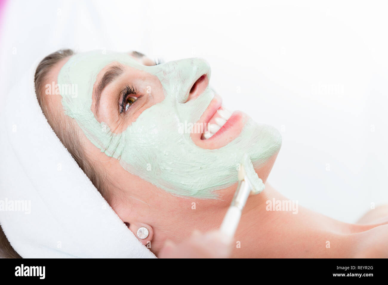 Close-up of a woman's face with peeling mask Stock Photo
