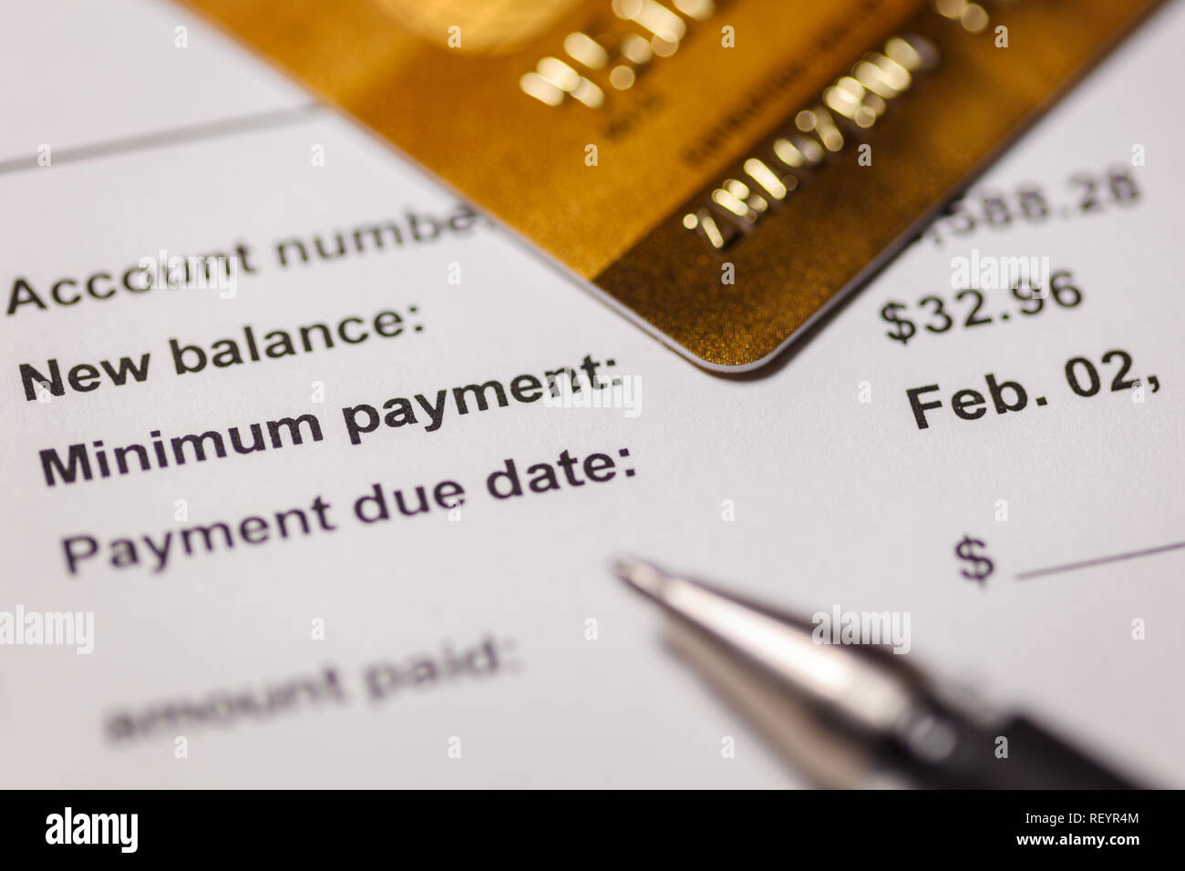 Paying the credit card bill,  minimum payment. Stock Photo