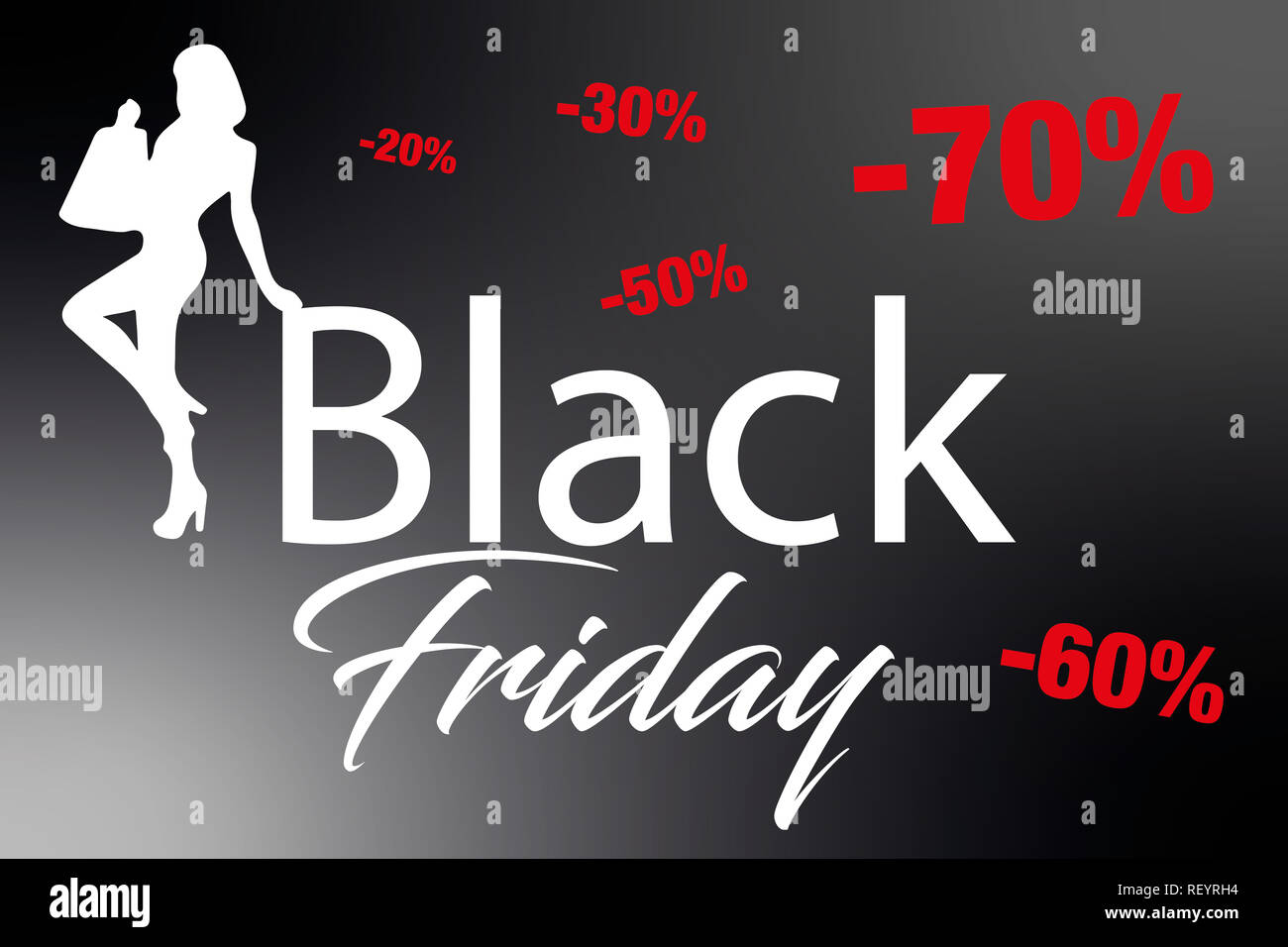 Black Friday Banner with girl silhouette on black Background Stock