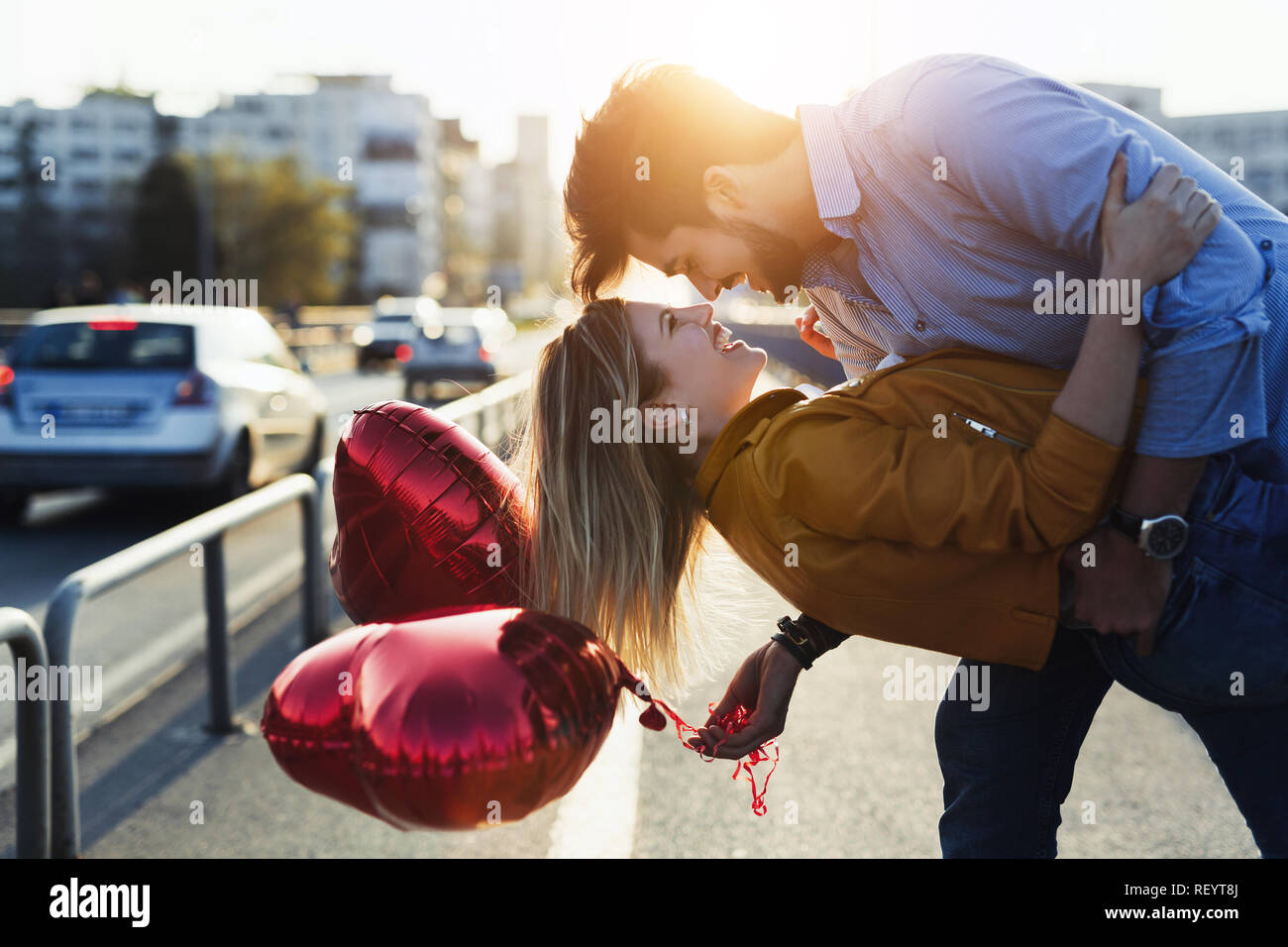 summer holidays, celebration and dating concept - happy couple Stock Photo