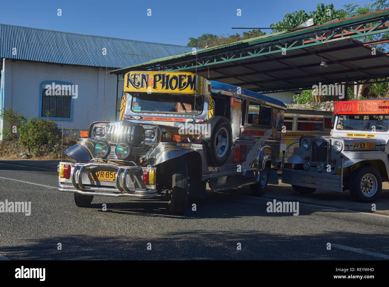 Colorful jeepneys, Laoag, Ilocos Norte, Philippines Stock Photo