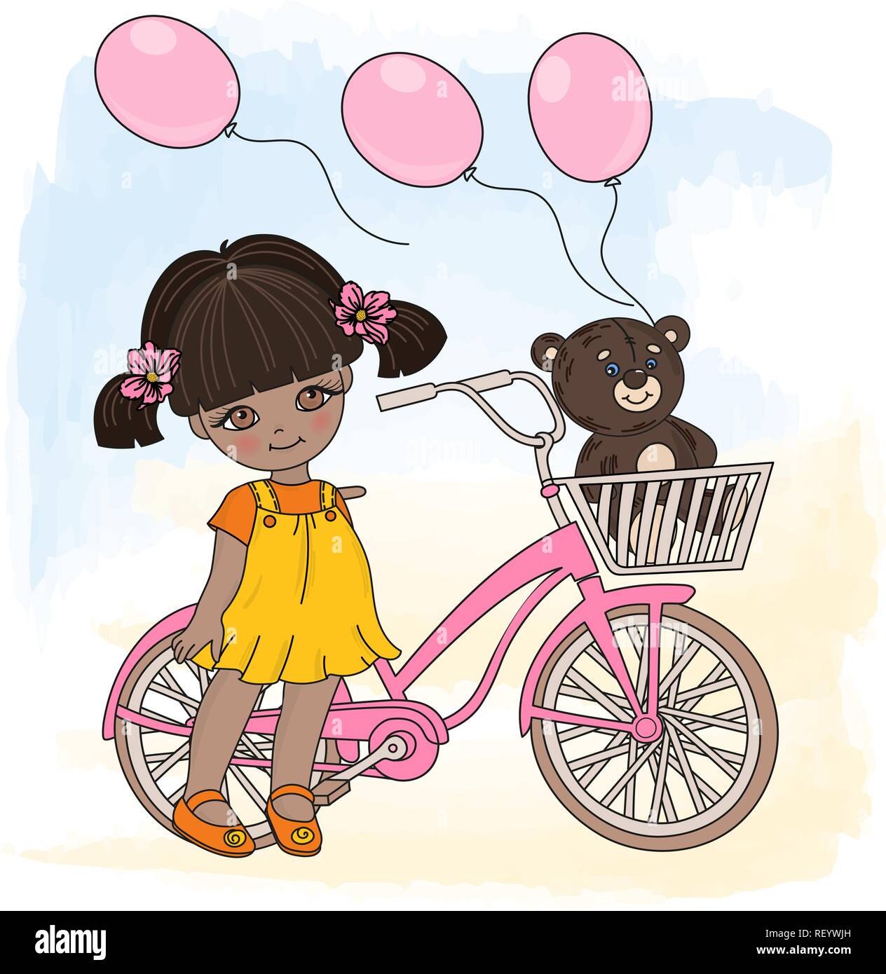 GIRL CYCLE Cartoon Vector Illustration Set for Print, Fabric and Design