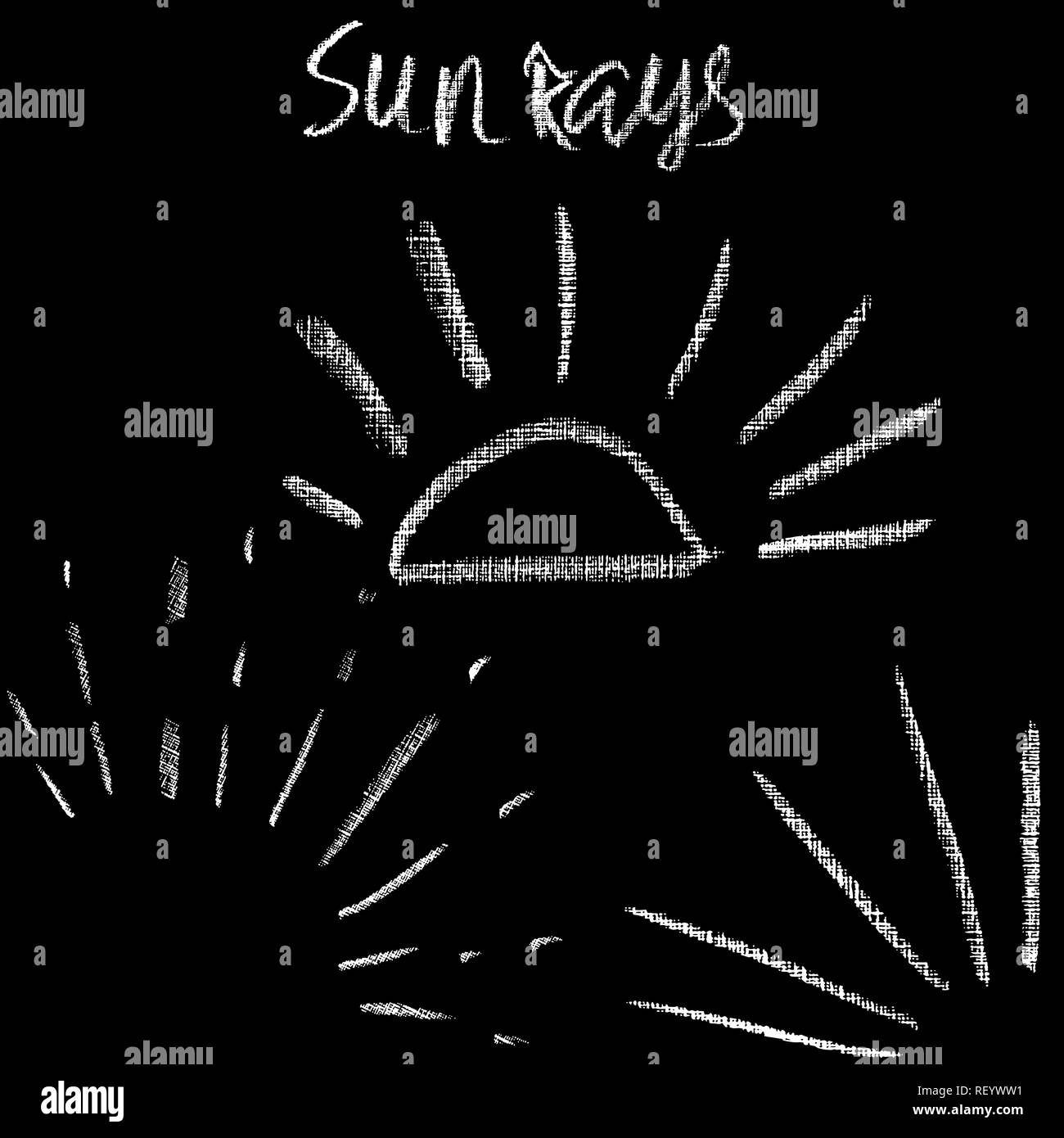 Chalk sunburst set. Grunge sunrays collection. Vector illustration. Stock Vector