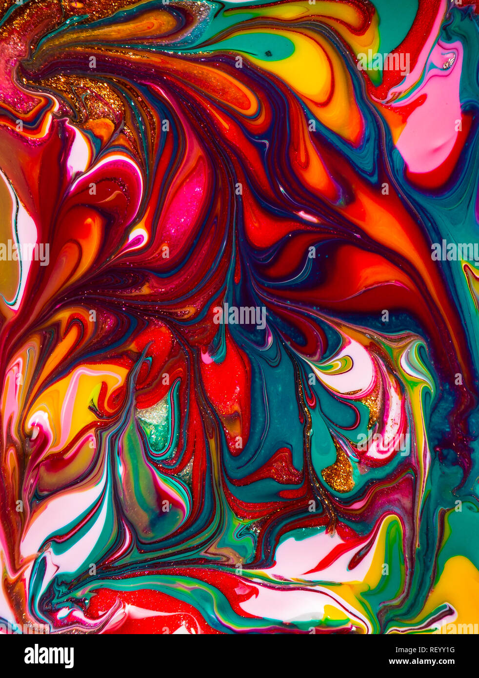 Multi colored texture. Abstract colorful background. Multicolored pattern in liquid. Creative background with abstract painted waves, handmade surface Stock Photo