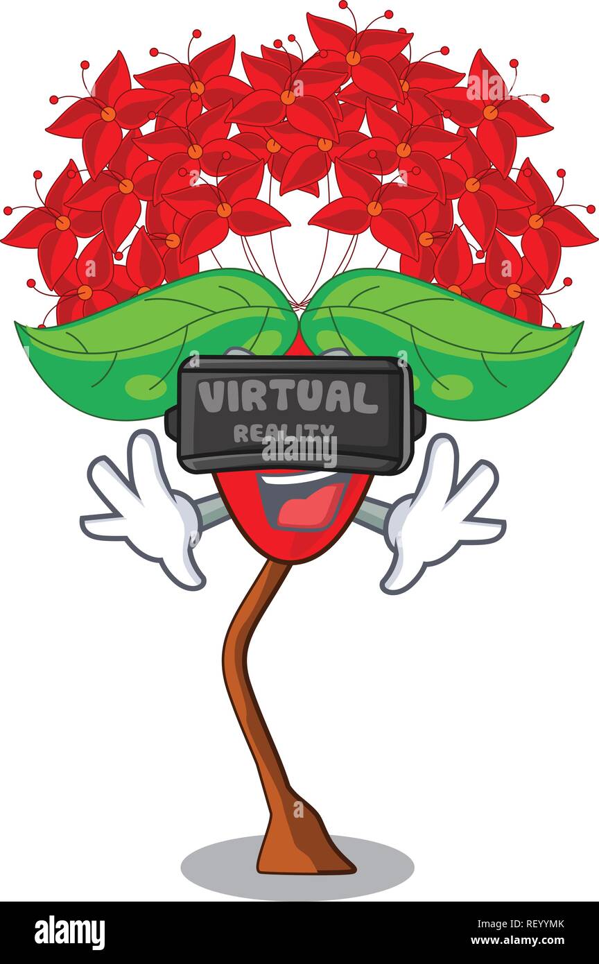 Virtual reality Ixora flowers in the cartoon pots Stock Vector