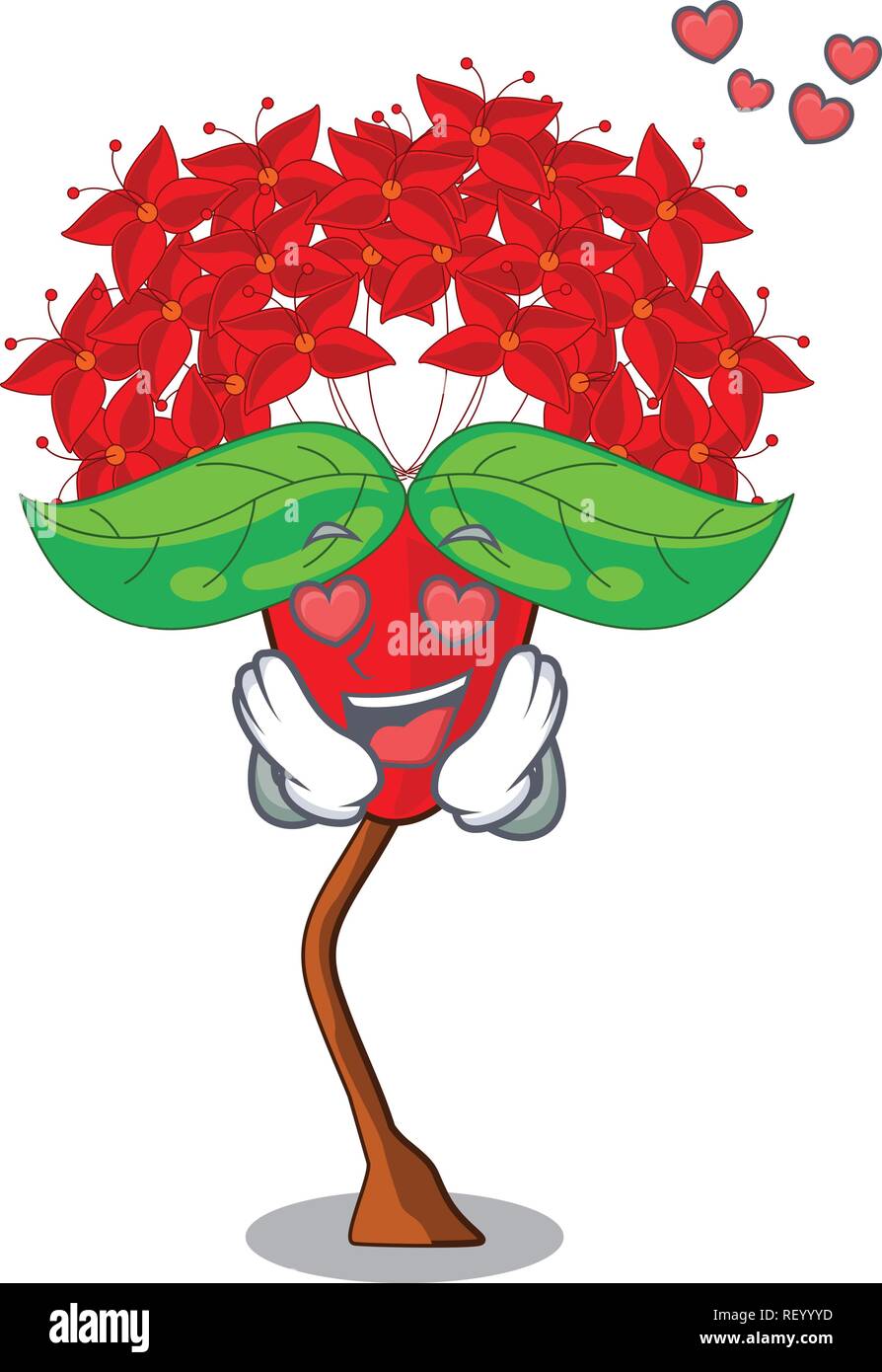 In love Ixora flowers in the cartoon pots Stock Vector