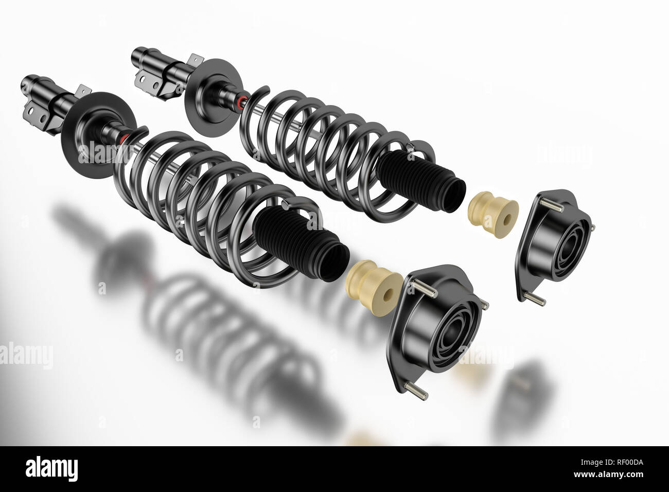 3D rendering. Passenger car Shock Absorber with dust cap, buffer