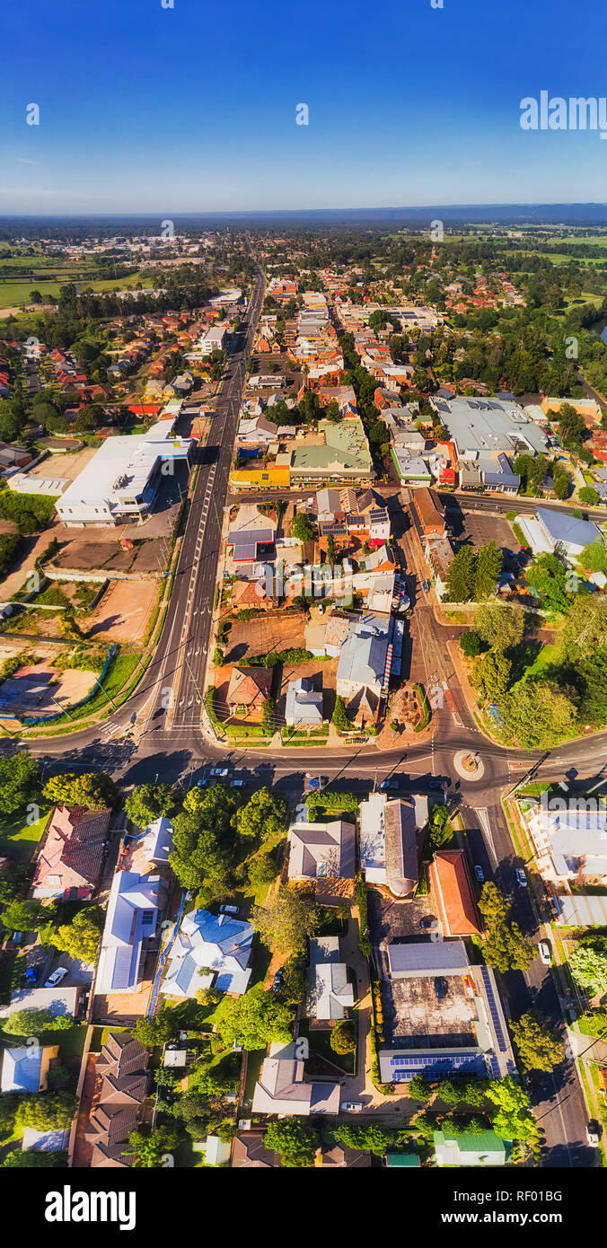 Local residential streets with houses and services and shops in Windsor regional town of Greater Sydney region on shores of Hawkesbury river in vertic Stock Photo