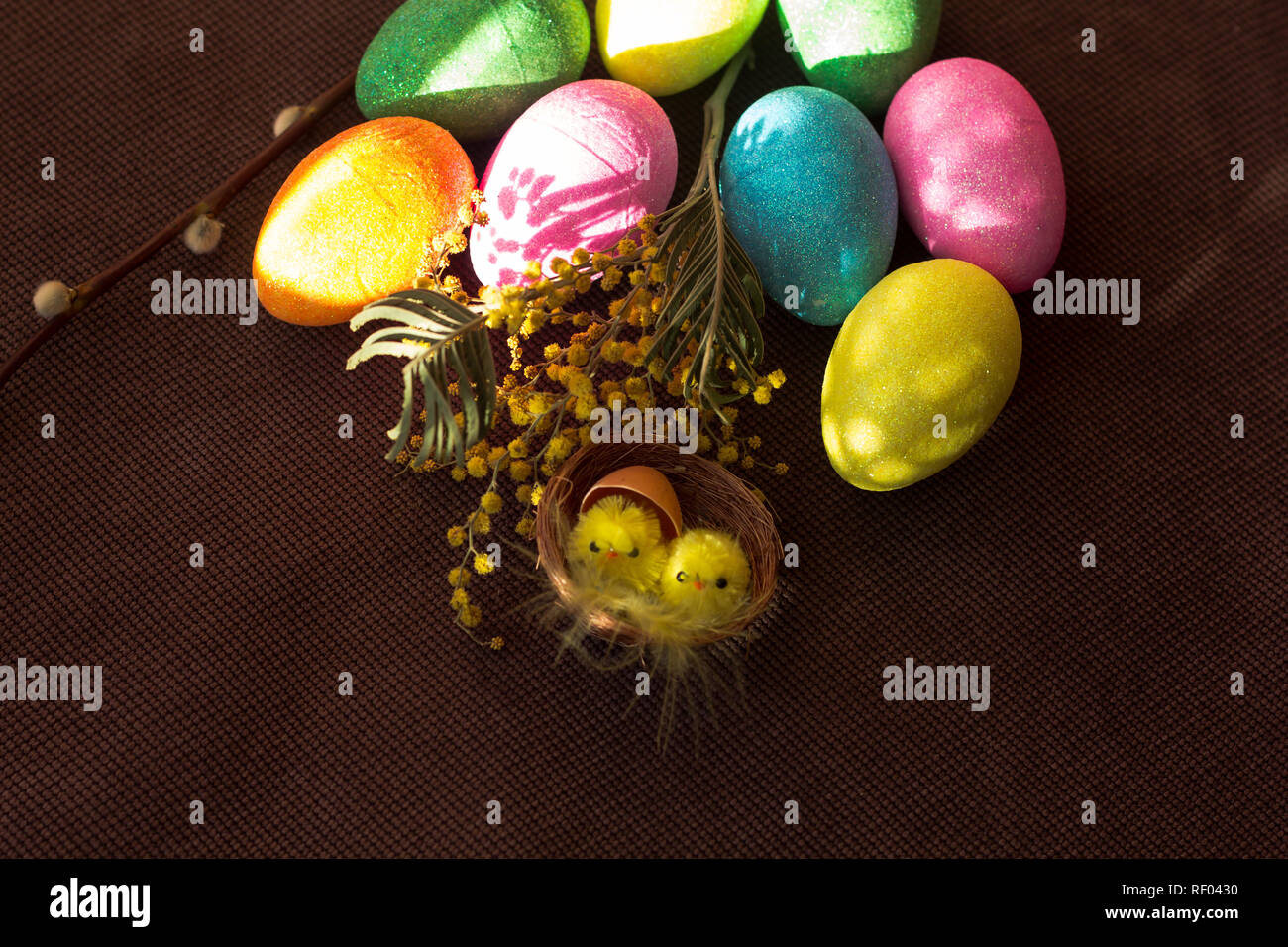 Little toy Easter chickens. Happy easter . Holiday Stock Photo - Alamy