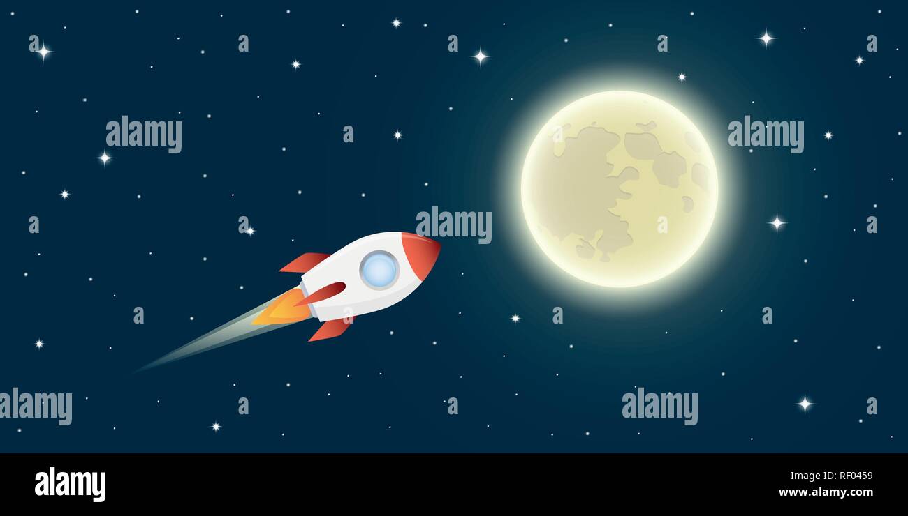 rocket is flying to the full moon in space vector illustration EPS10 Stock Vector