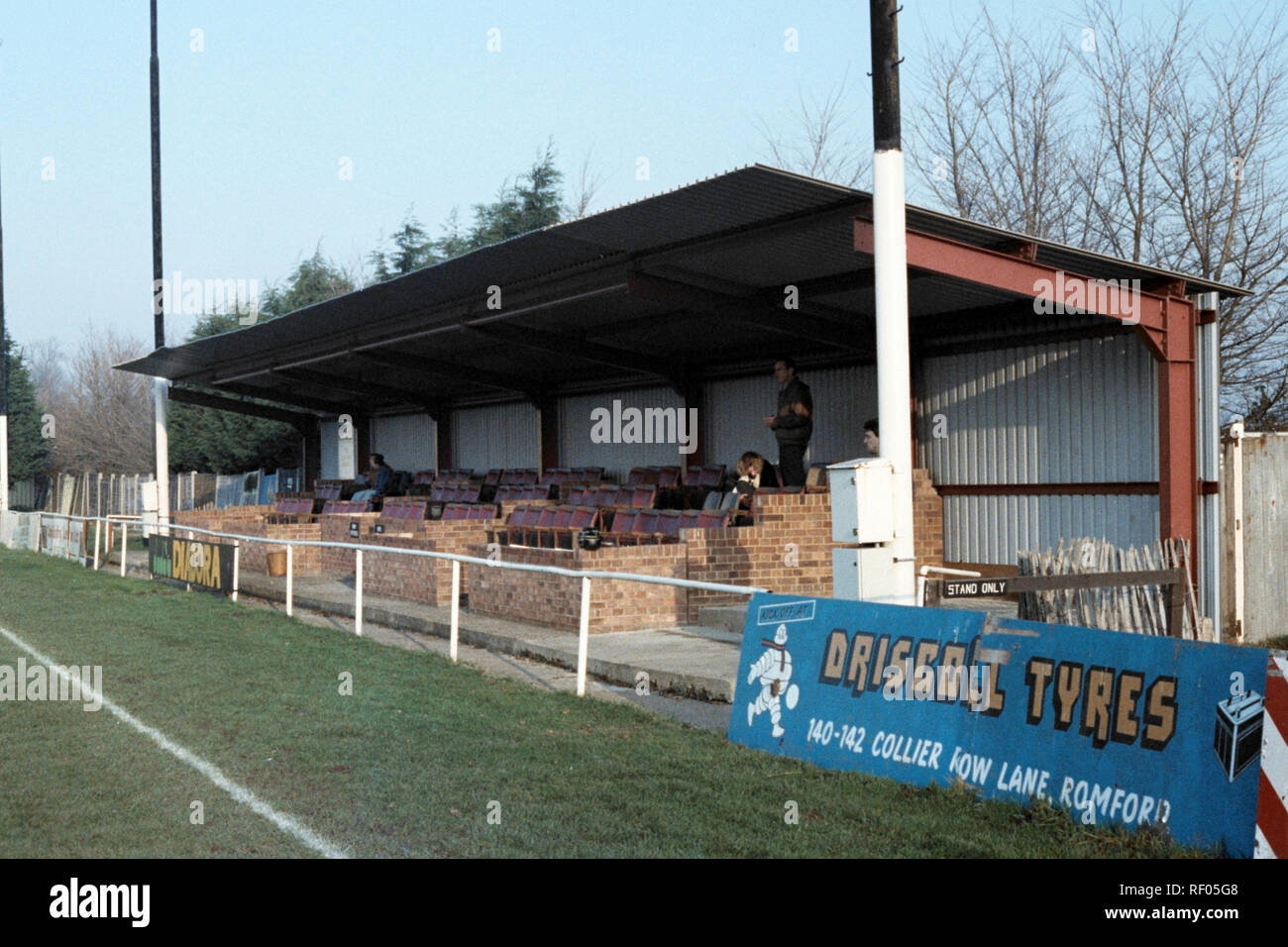 The main stand at Collier Row FC Football Ground, Sungate, Collier Row, Romford, Essex, pictured on 23rd January 1994 Stock Photo