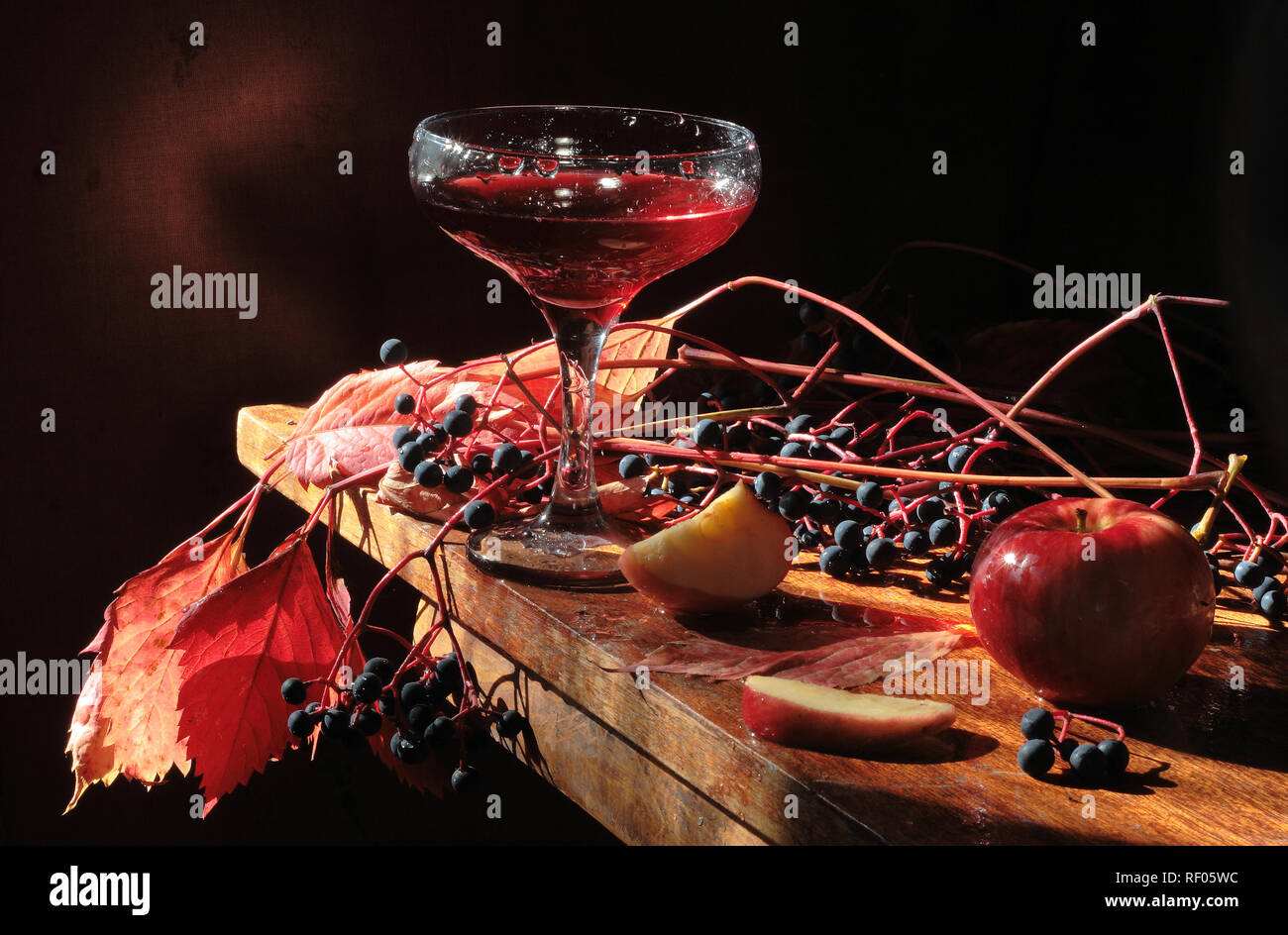 Still life with red wine and fruit Stock Photo - Alamy